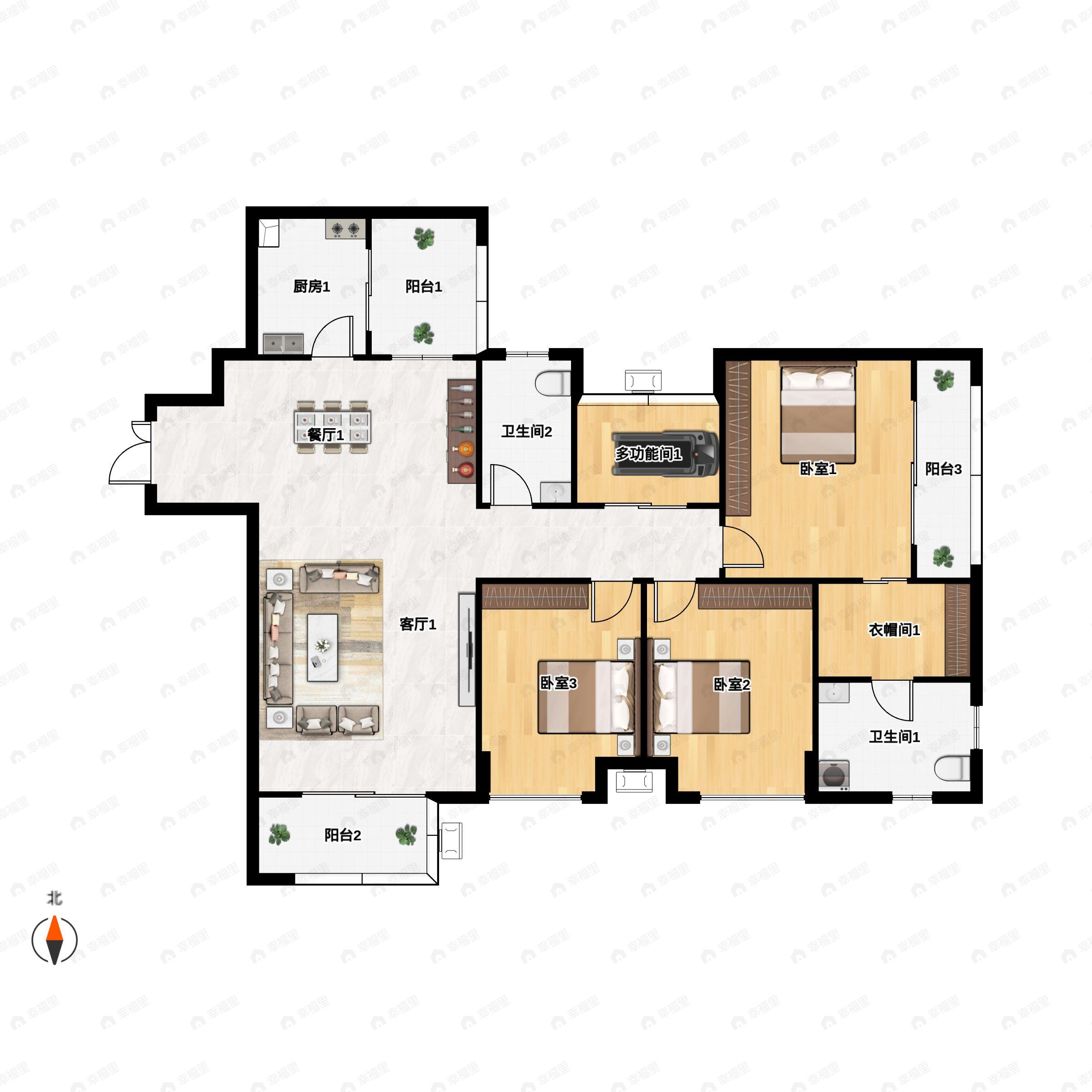 3室2厅2卫建面113平户型图