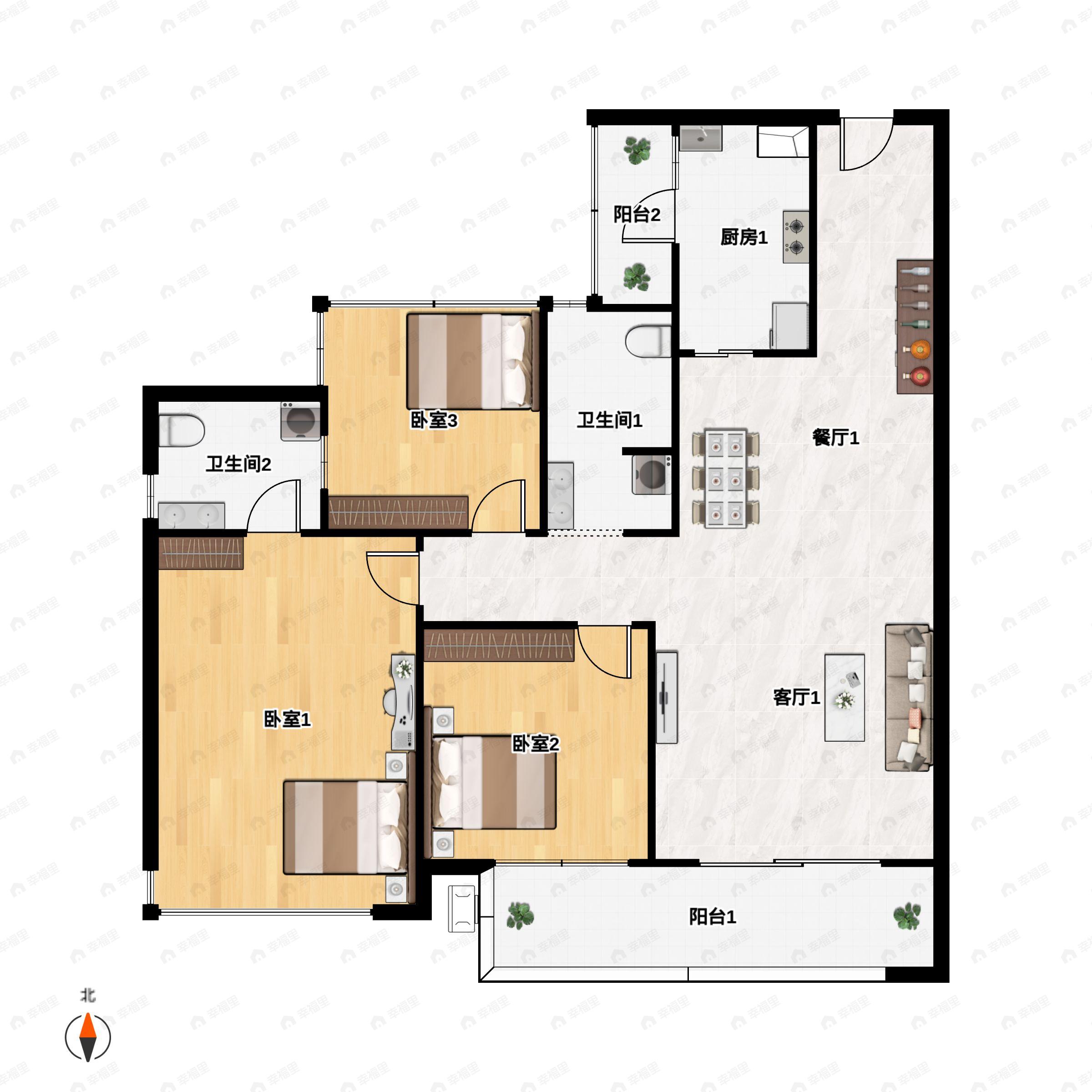 亿佳源星悦城3室2厅2卫户型图