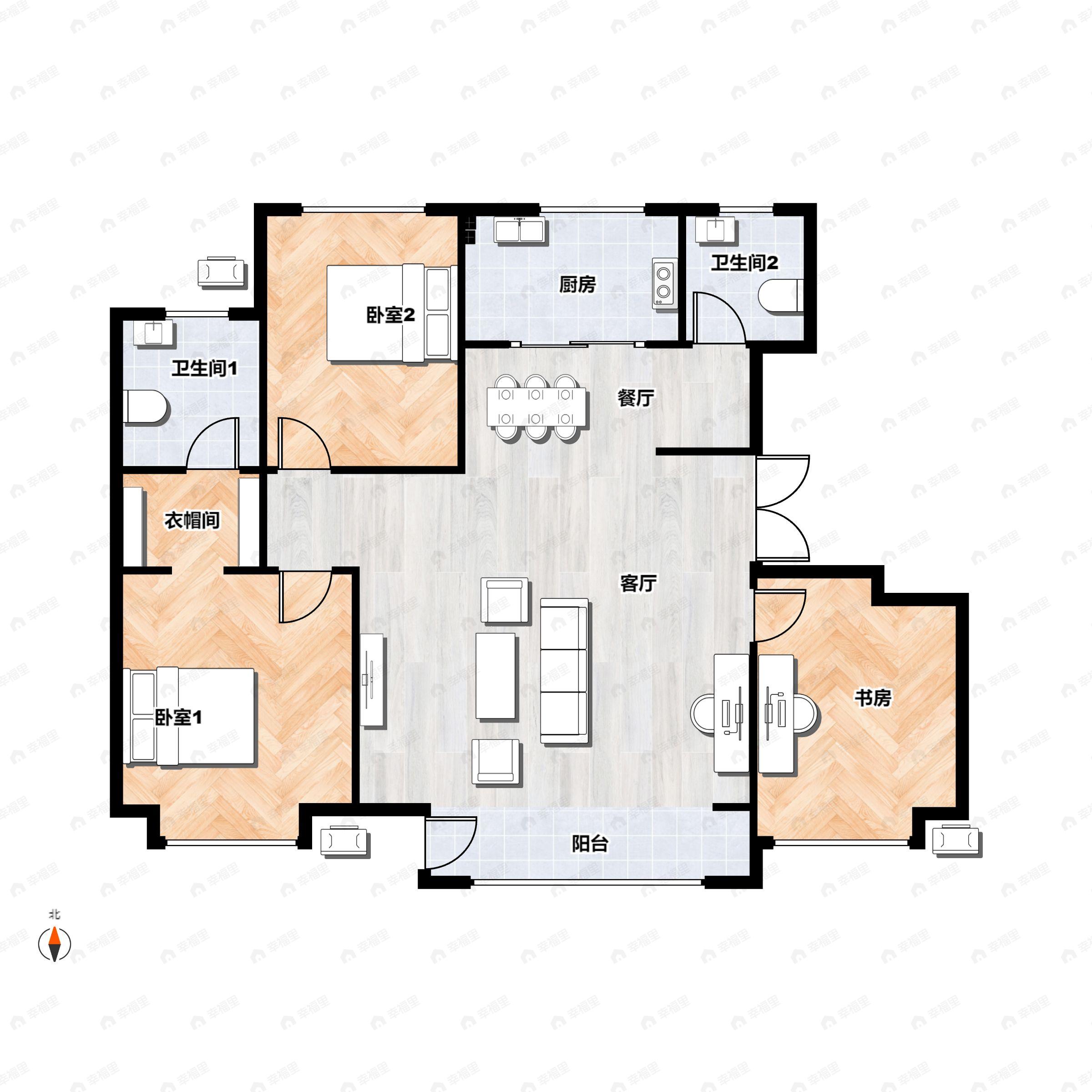 3室2厅2卫建面125平户型图