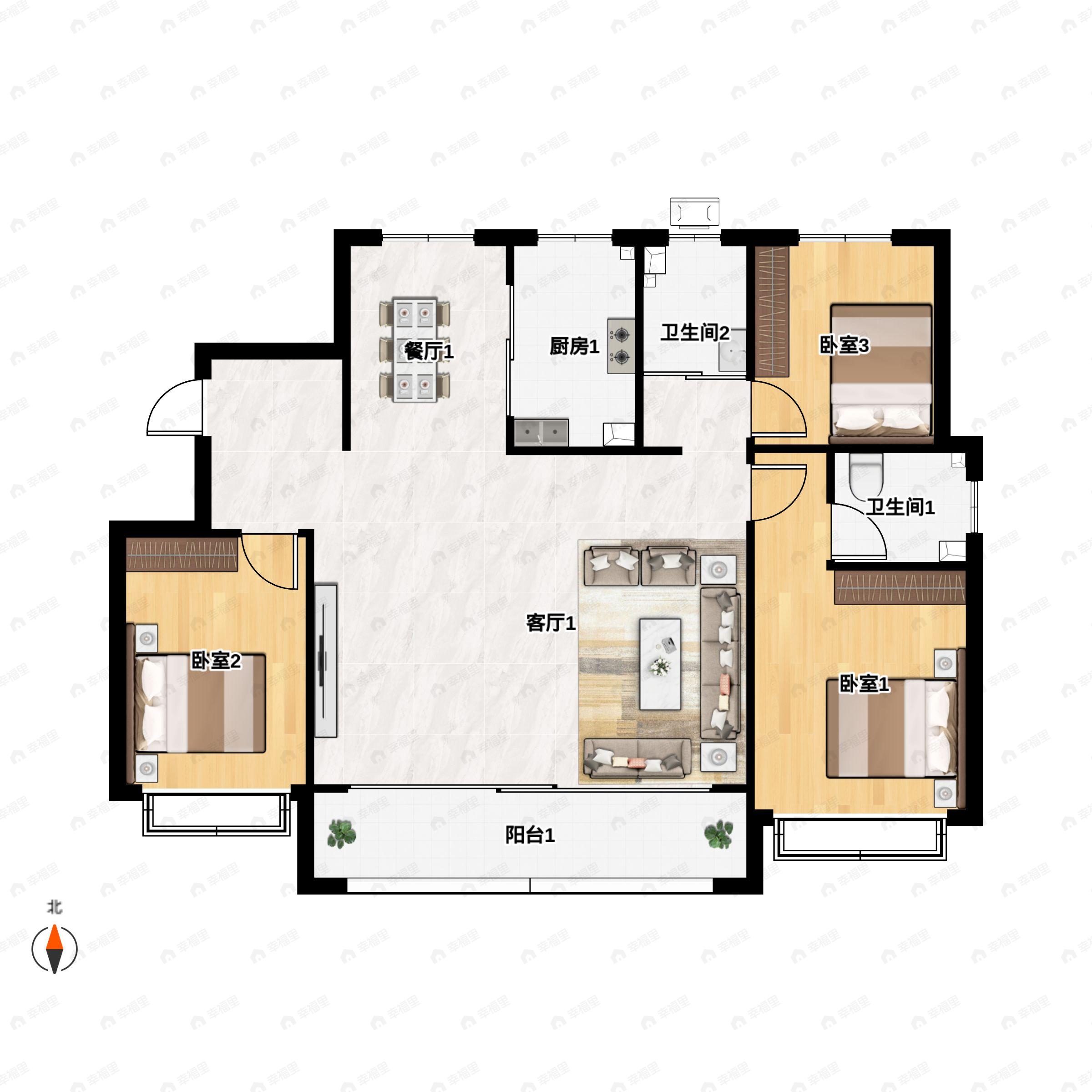 3室2厅2卫建面147平南|北户型图