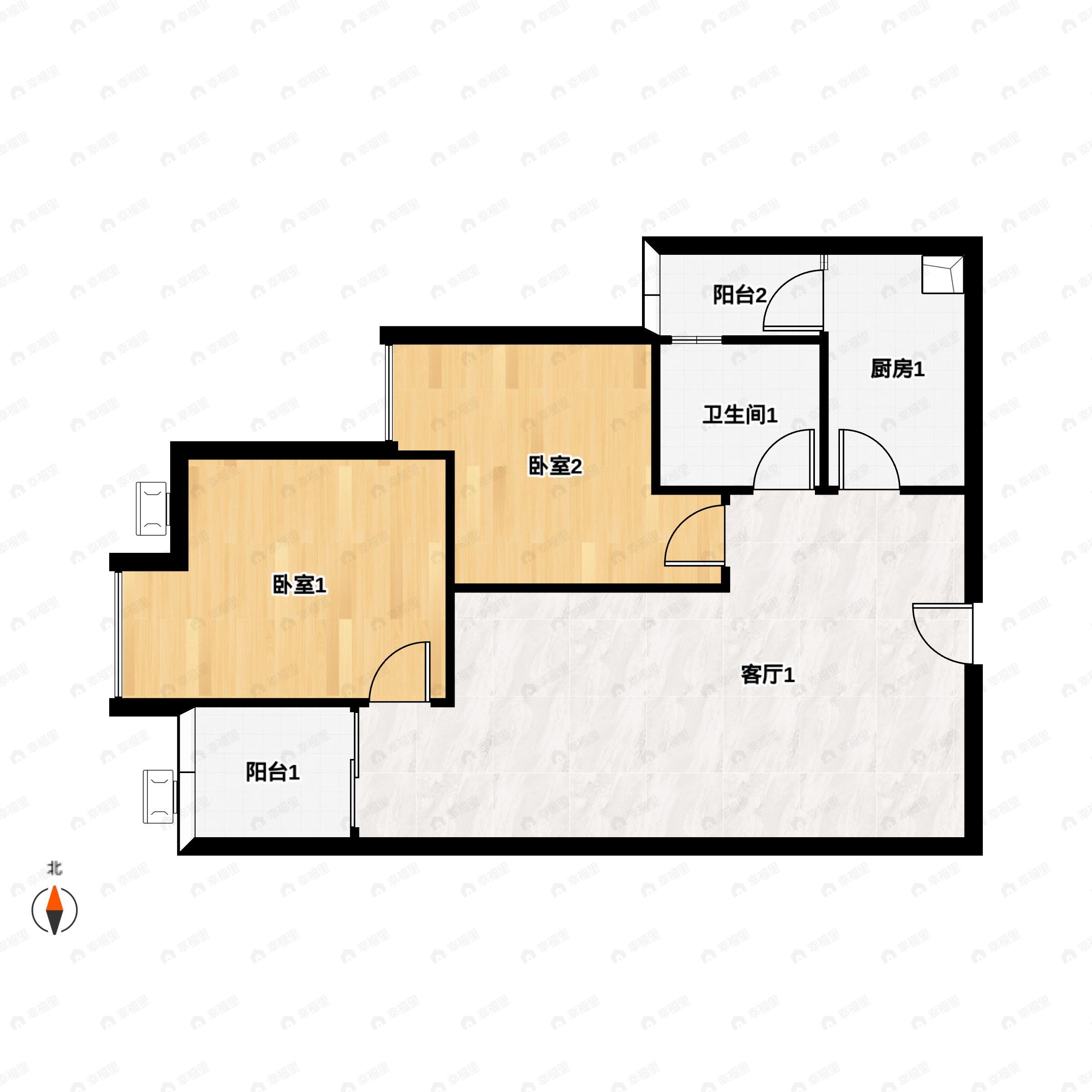 2室2厅1卫建面56平西北户型图