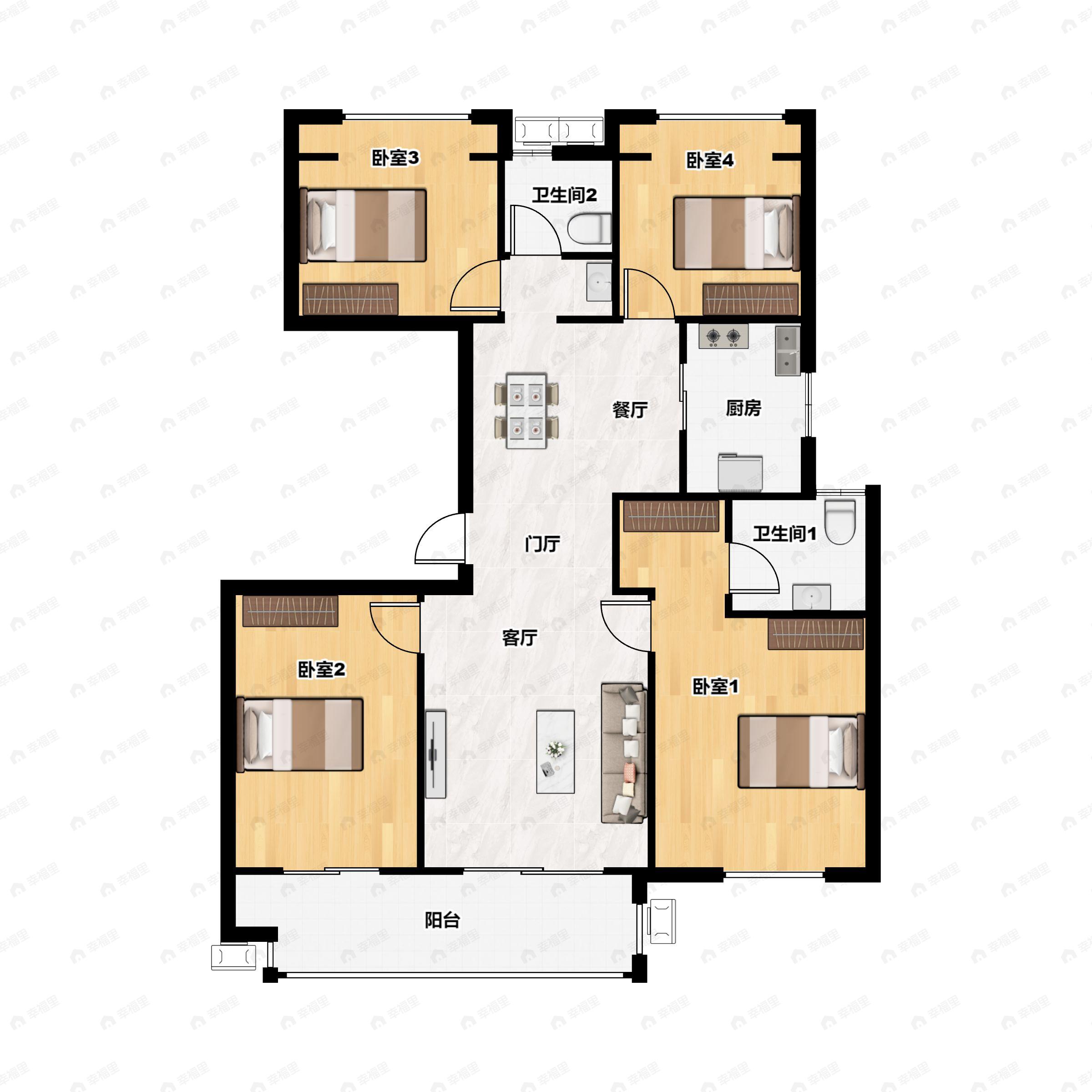 4室2厅2卫建面139平南|北户型图