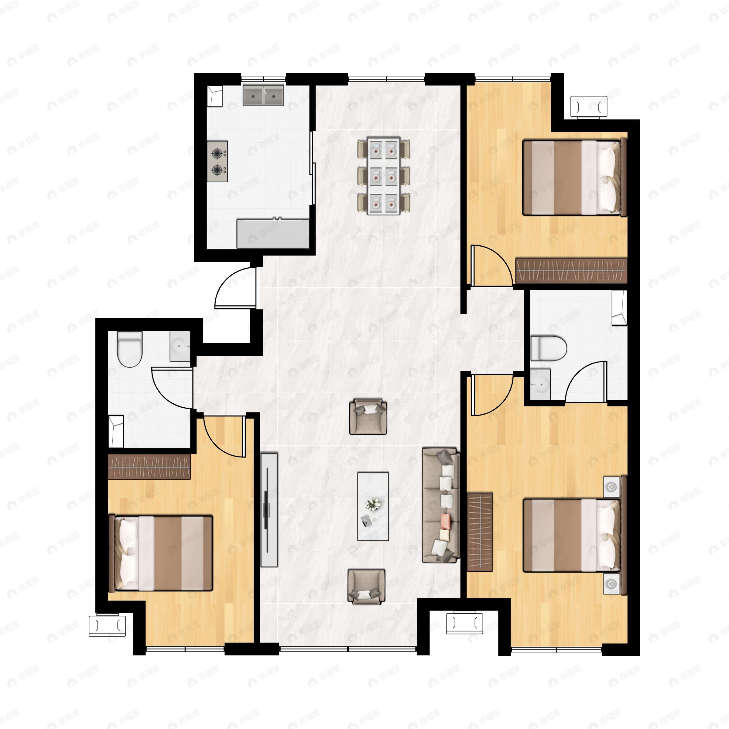 3室2厅2卫建面113平南|北户型图