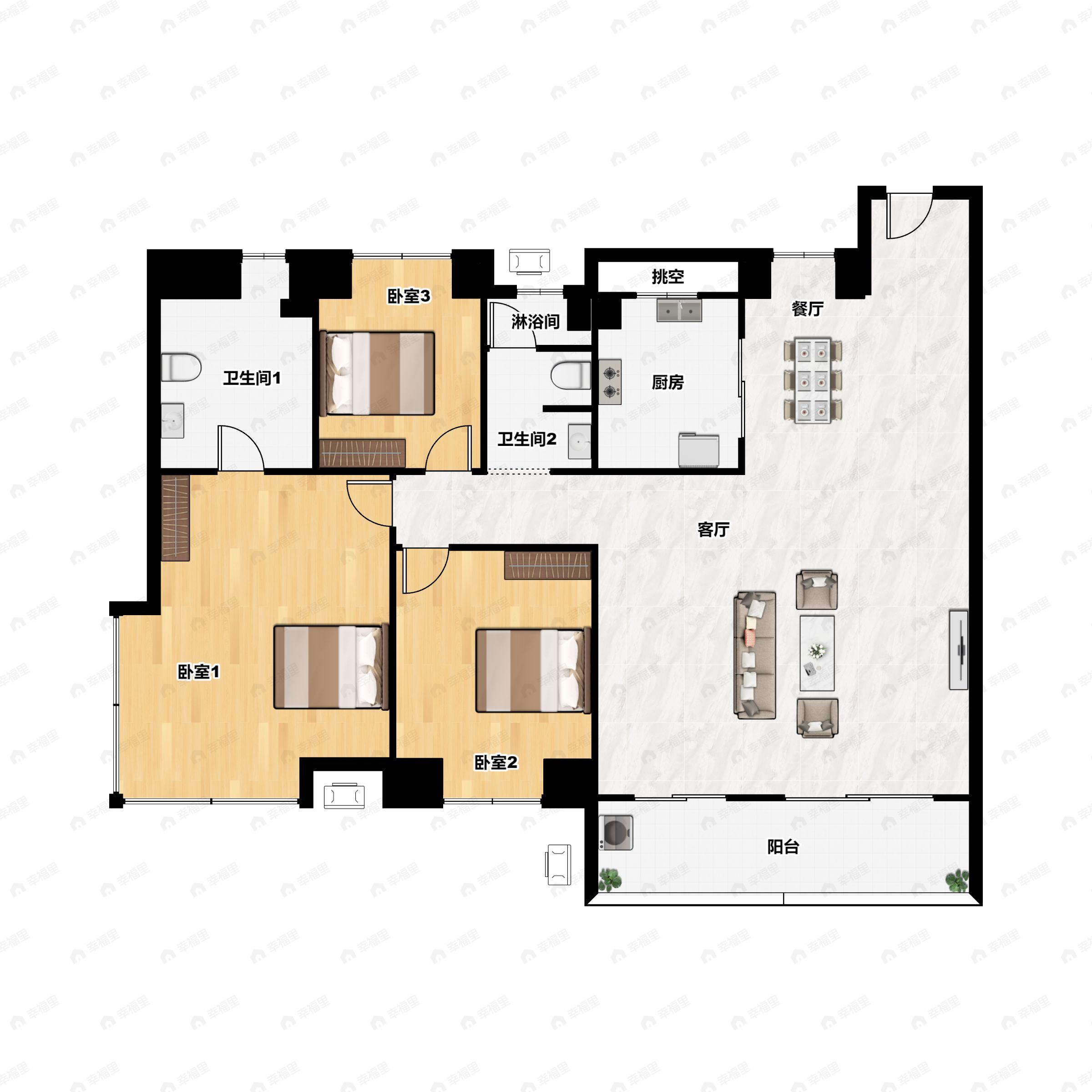 3室2厅2卫建面140平户型图