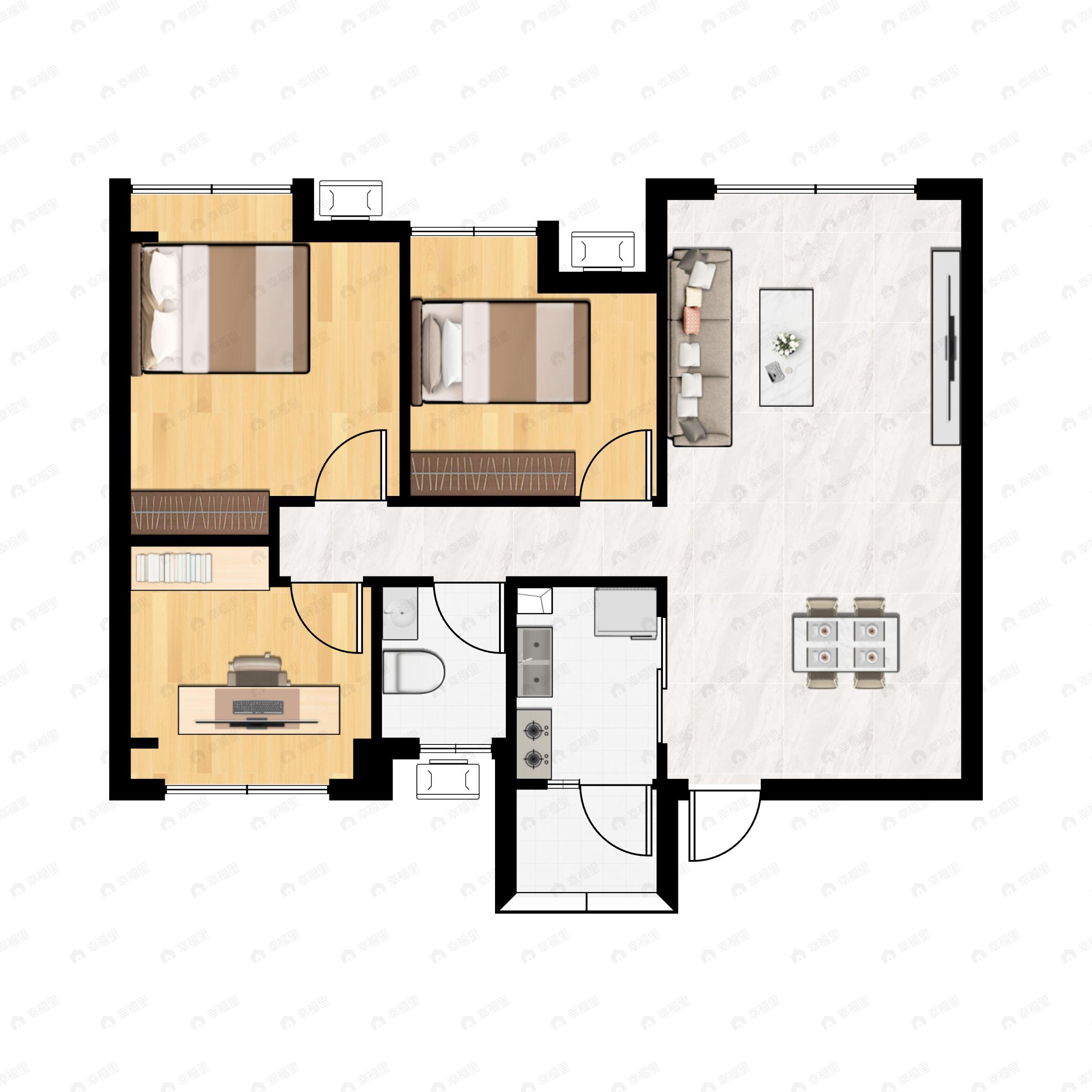 3室2厅1卫建面95平户型图