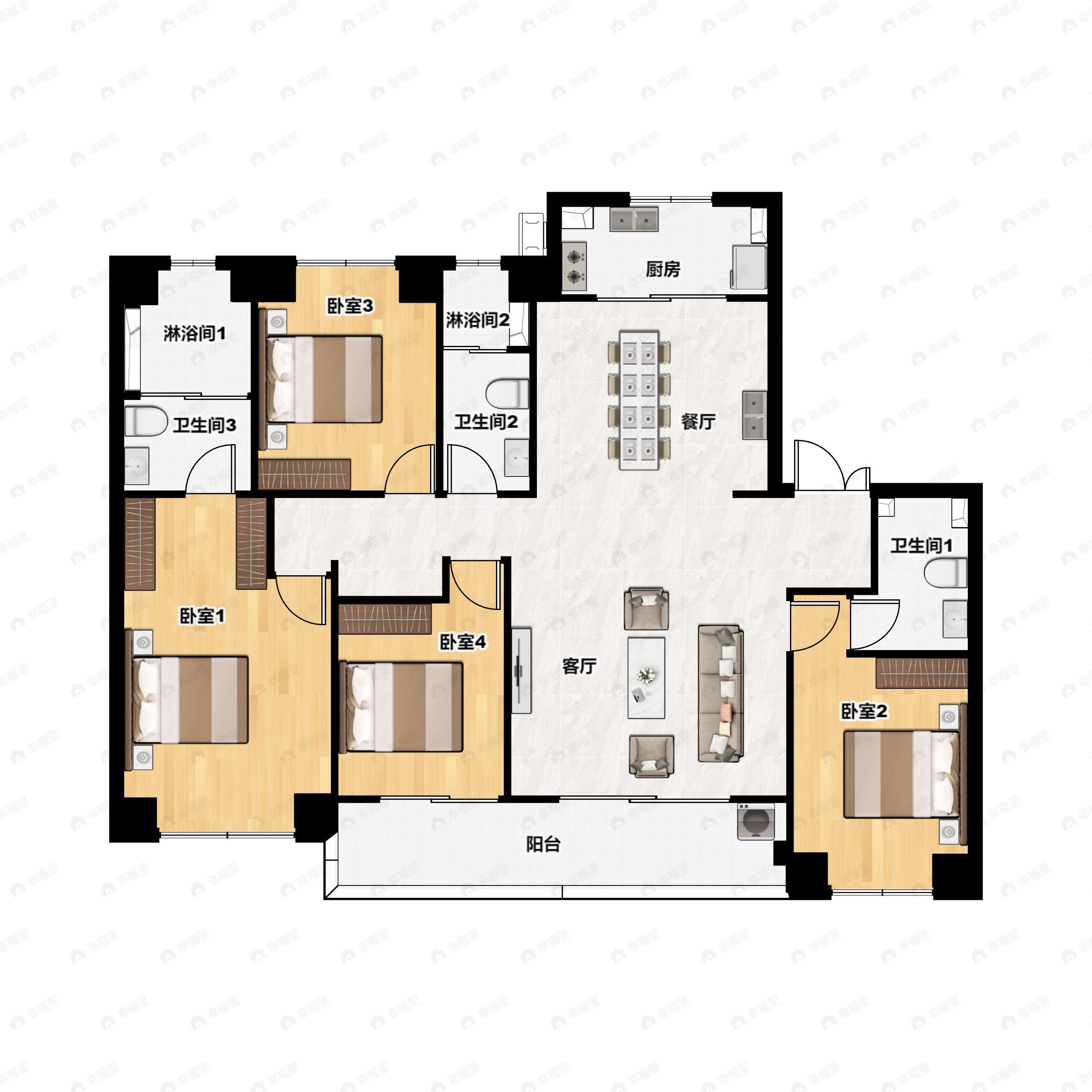 4室2厅3卫建面169平户型图