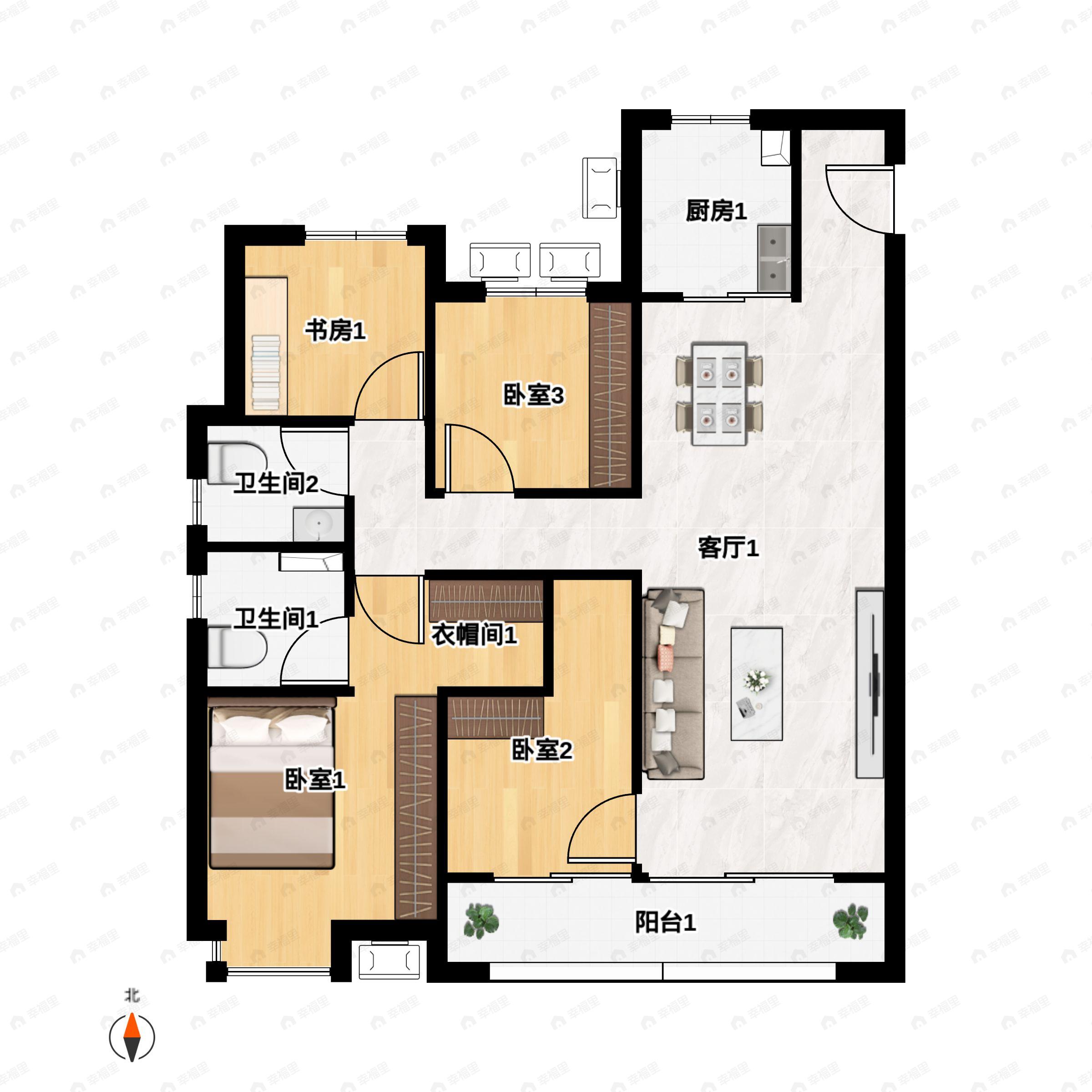 4室2厅2卫建面138平户型图