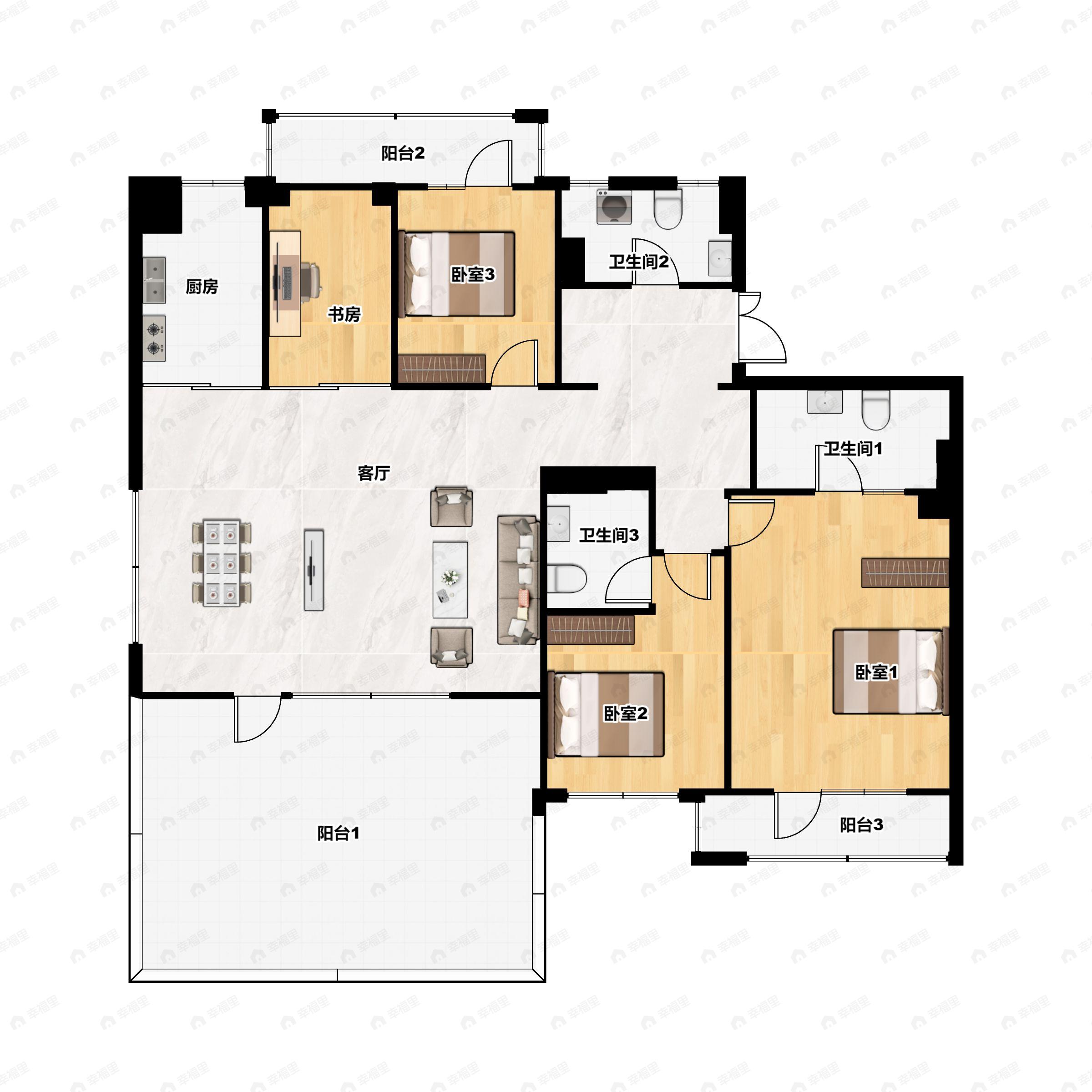 4室2厅3卫建面200平户型图