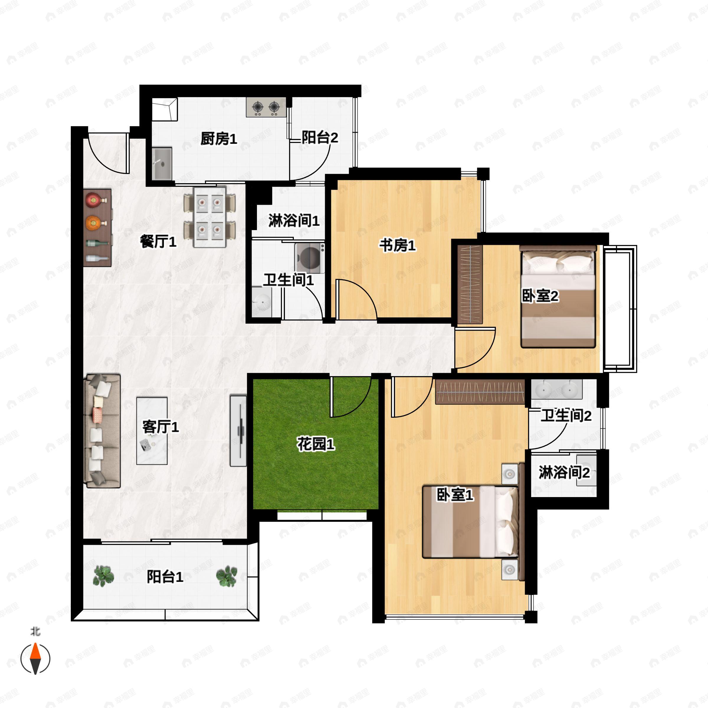4室2厅2卫建面116平南|东南|西南户型图
