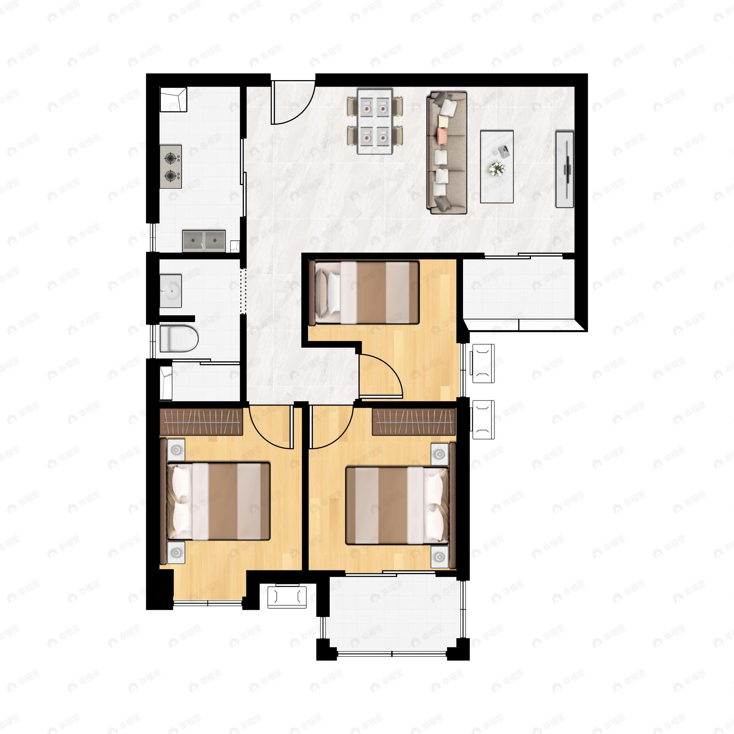 3室2厅1卫建面96平户型图