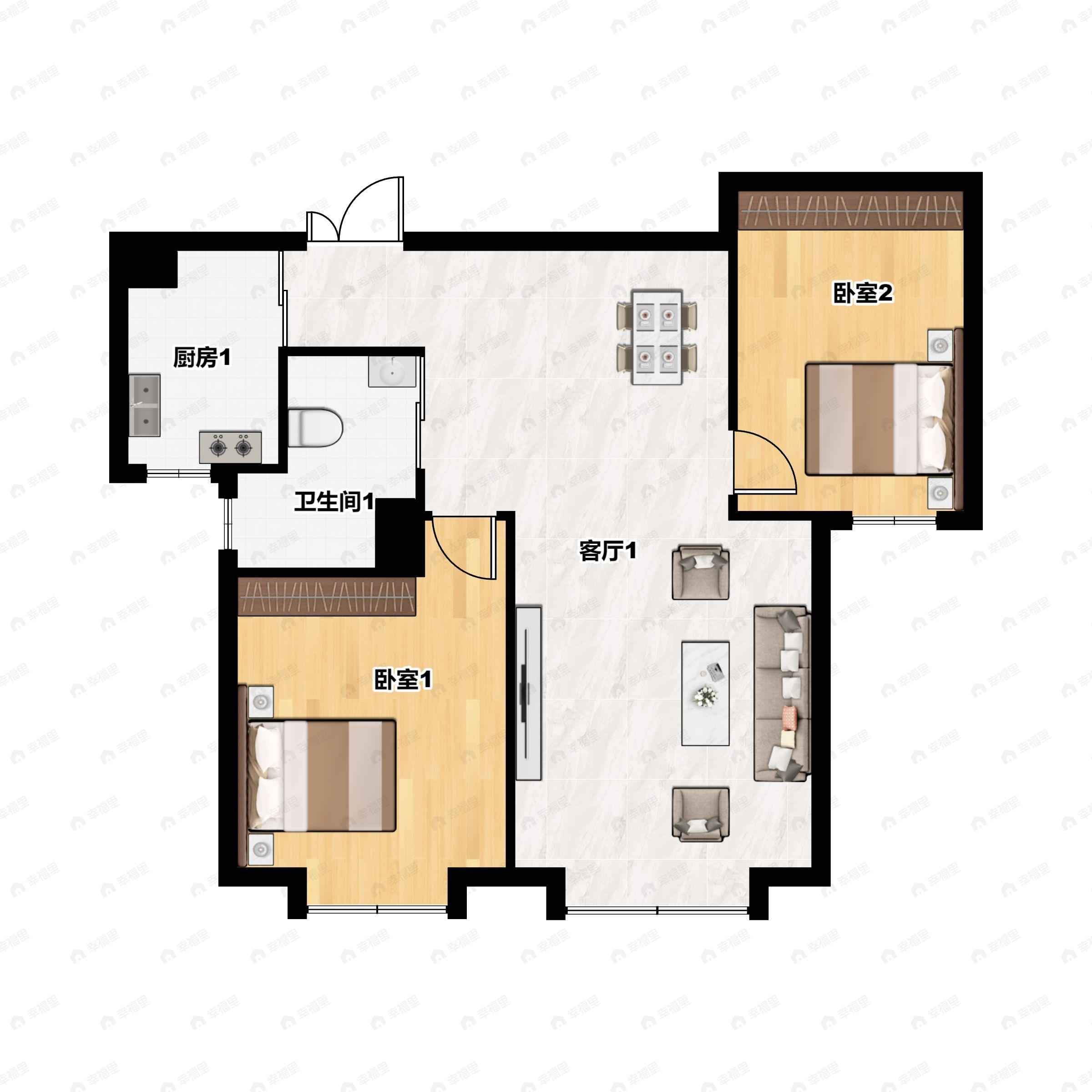 2室2厅1卫建面94平户型图