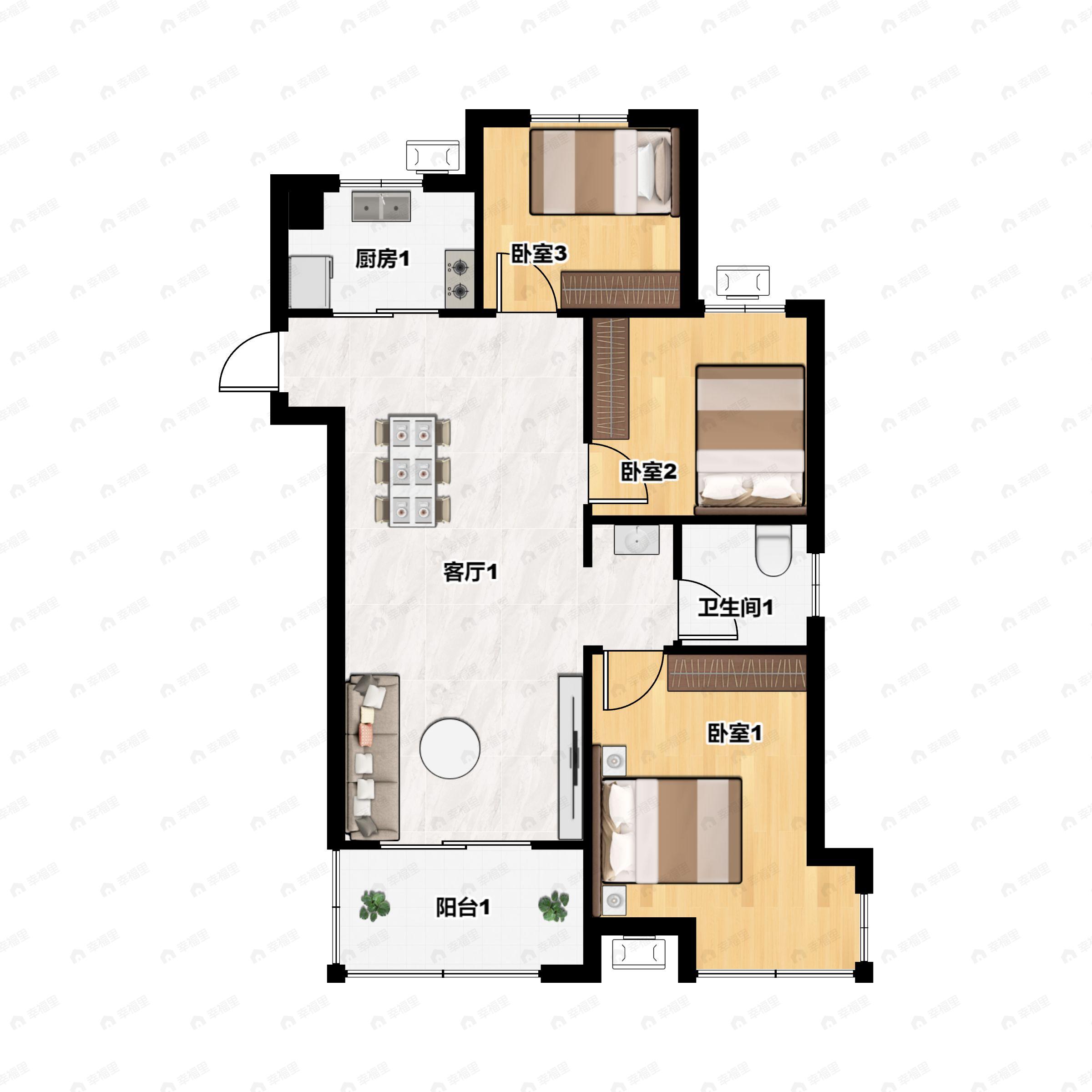 香榭里兰溪3室2厅1卫户型图