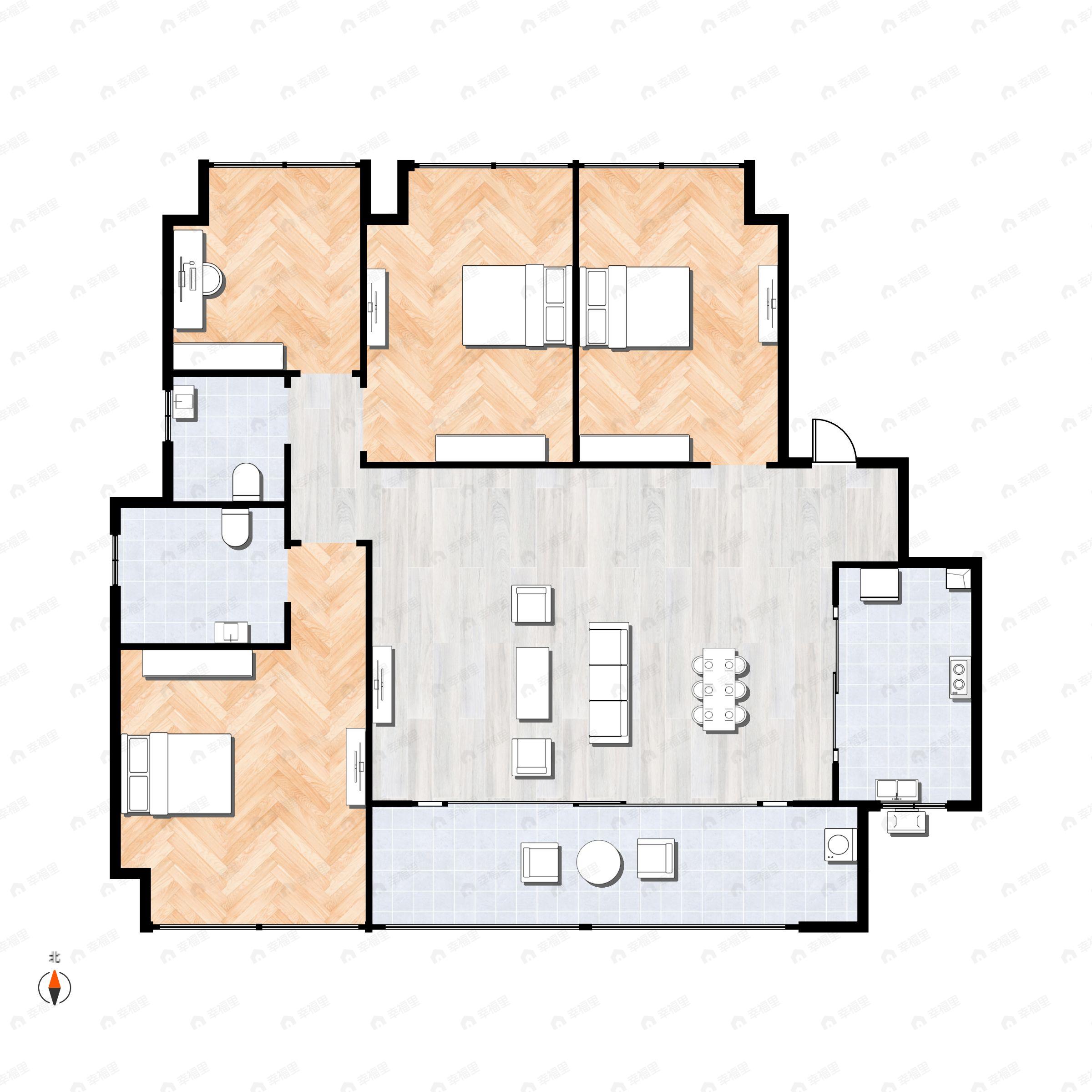 4室2厅2卫建面127平南户型图