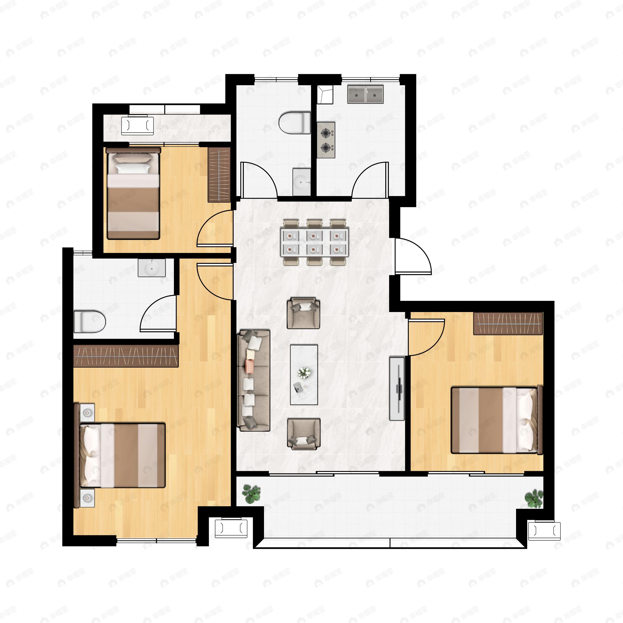 3室2厅2卫建面88平户型图