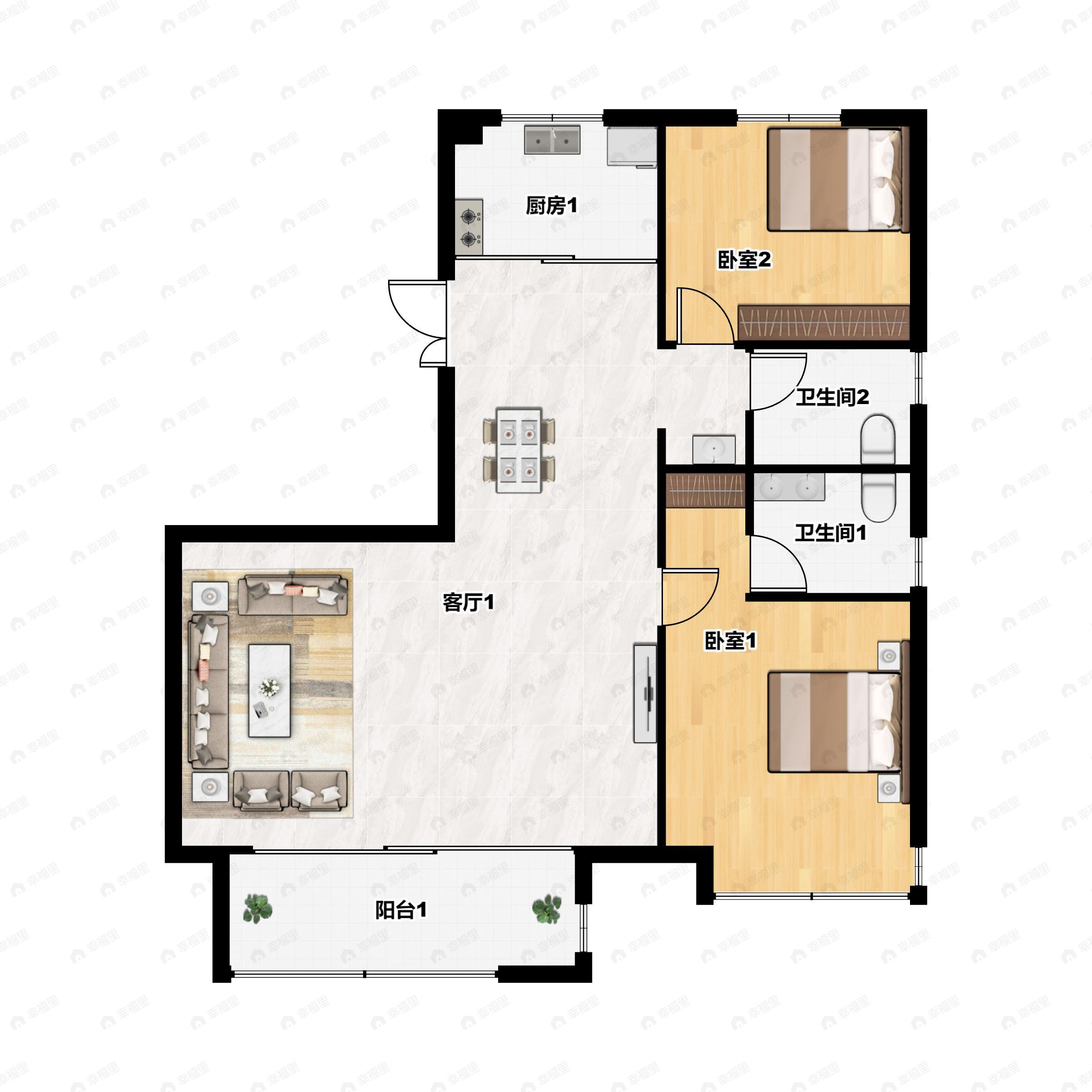 拓基鼎元府2室2厅2卫户型图