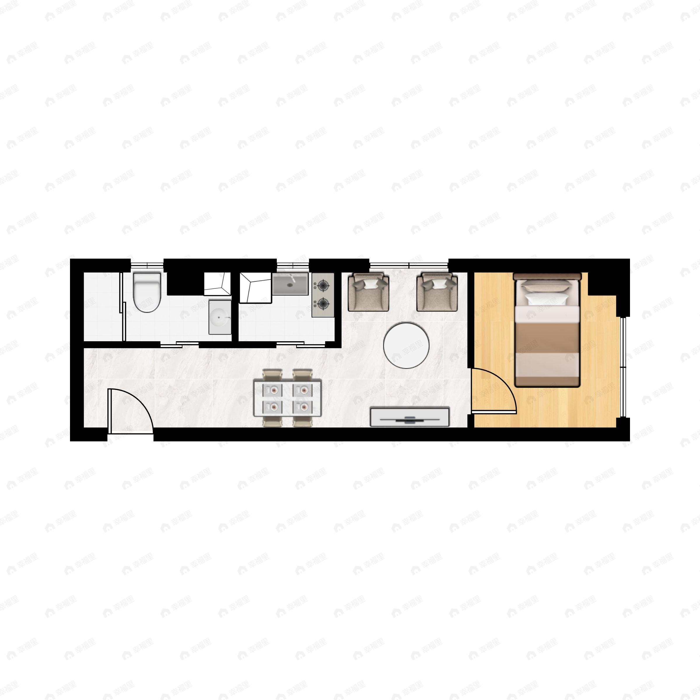 1室1厅1卫建面42m²北户型图