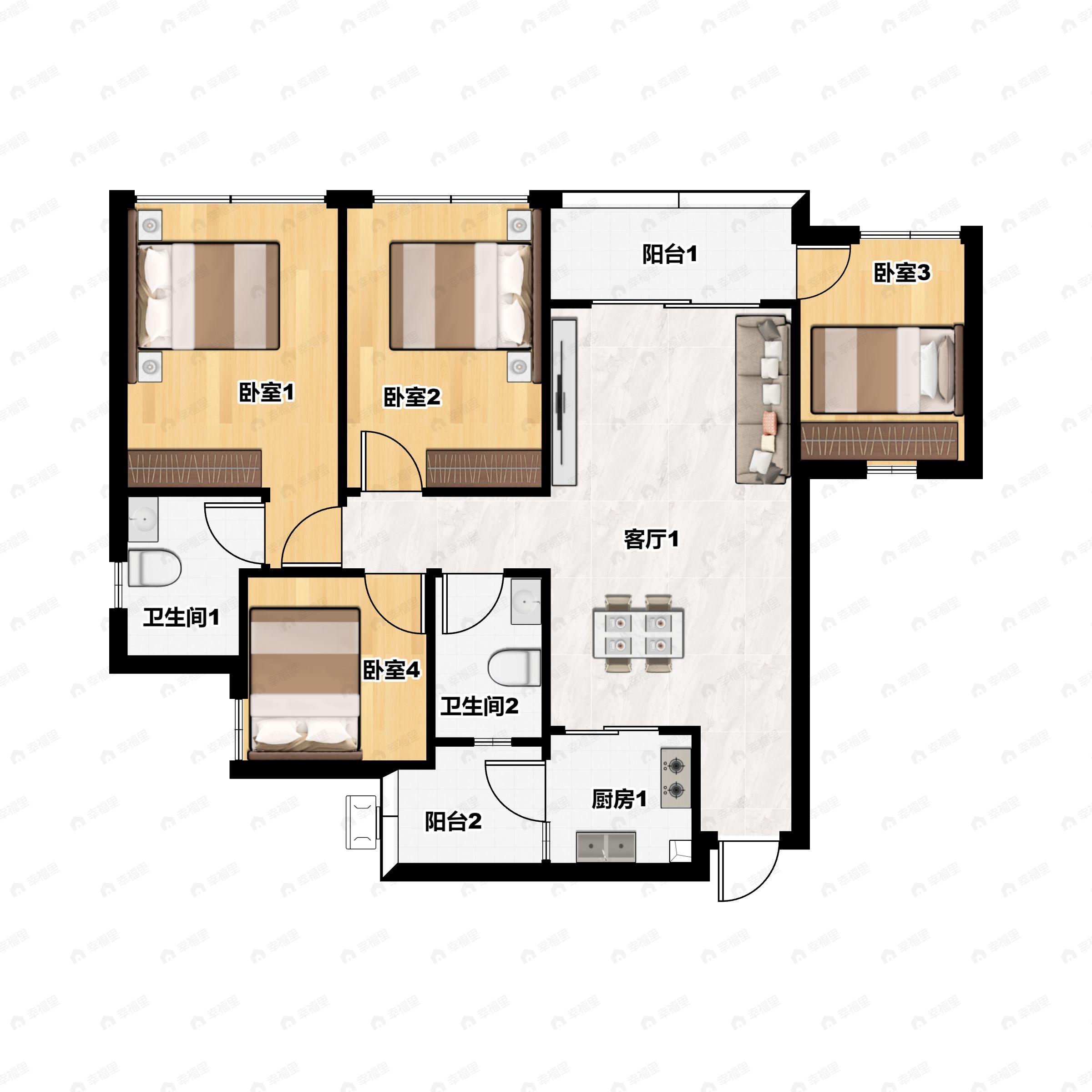 4室2厅2卫建面128平户型图