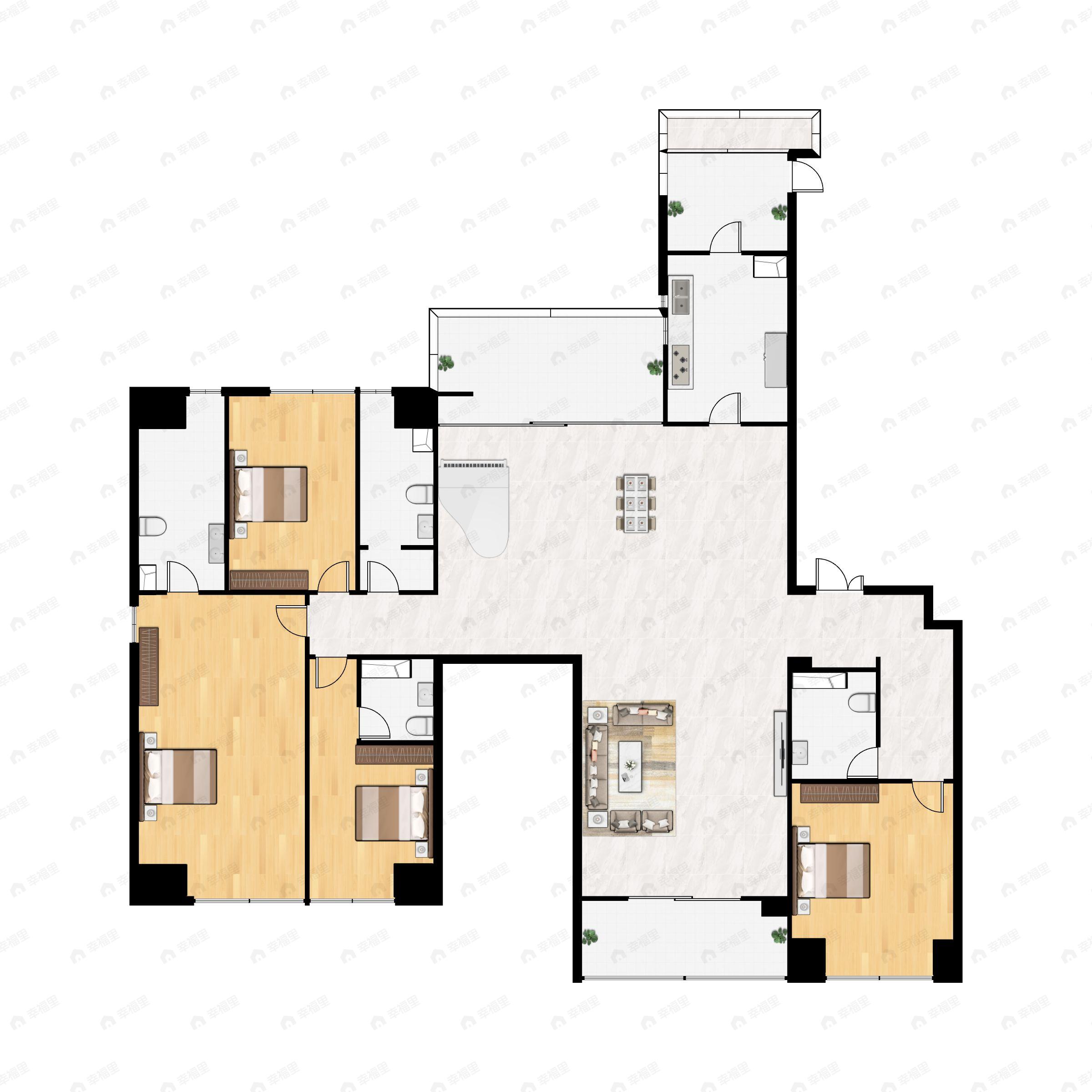 4室3厅4卫建面264平南户型图