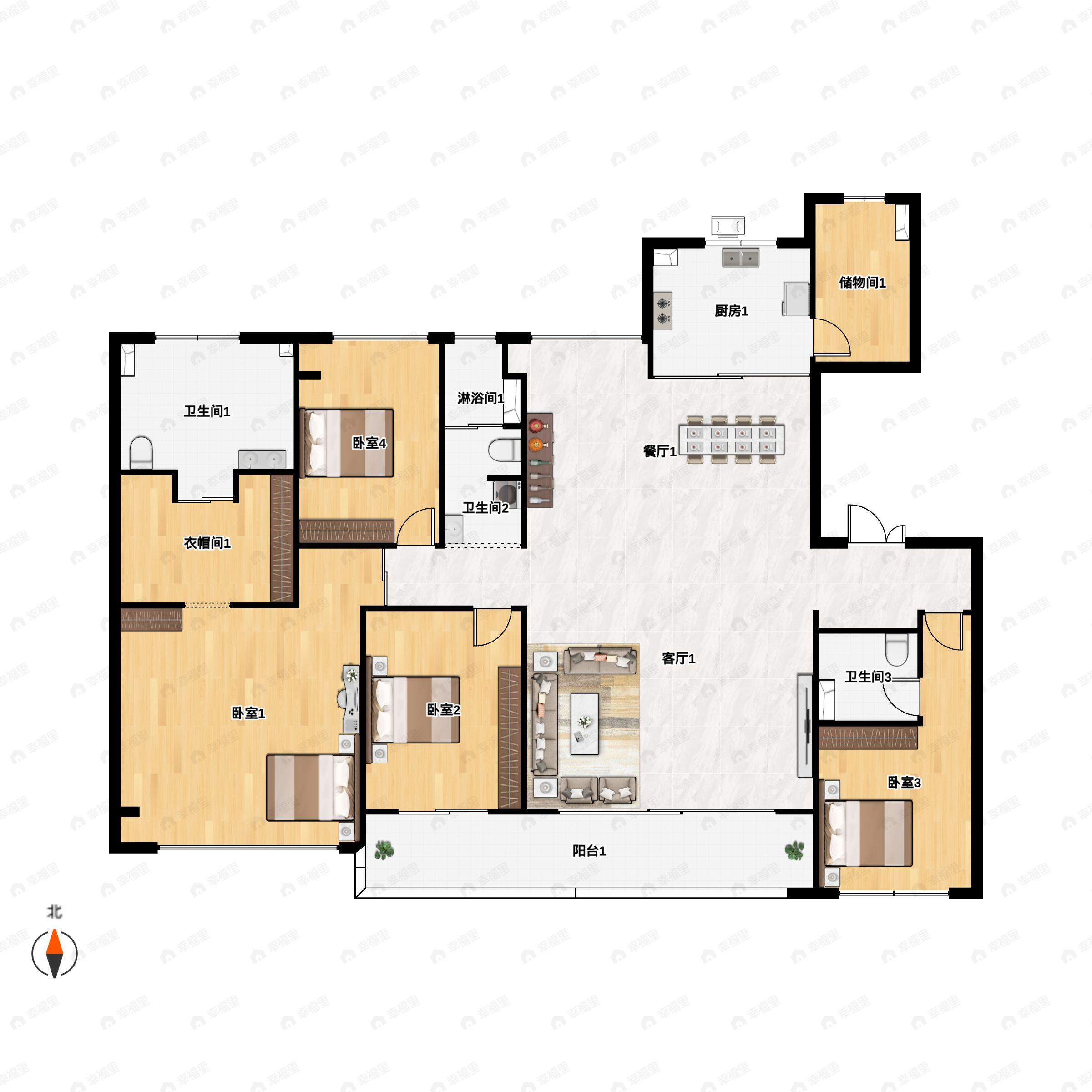 4室2厅3卫建面227平户型图