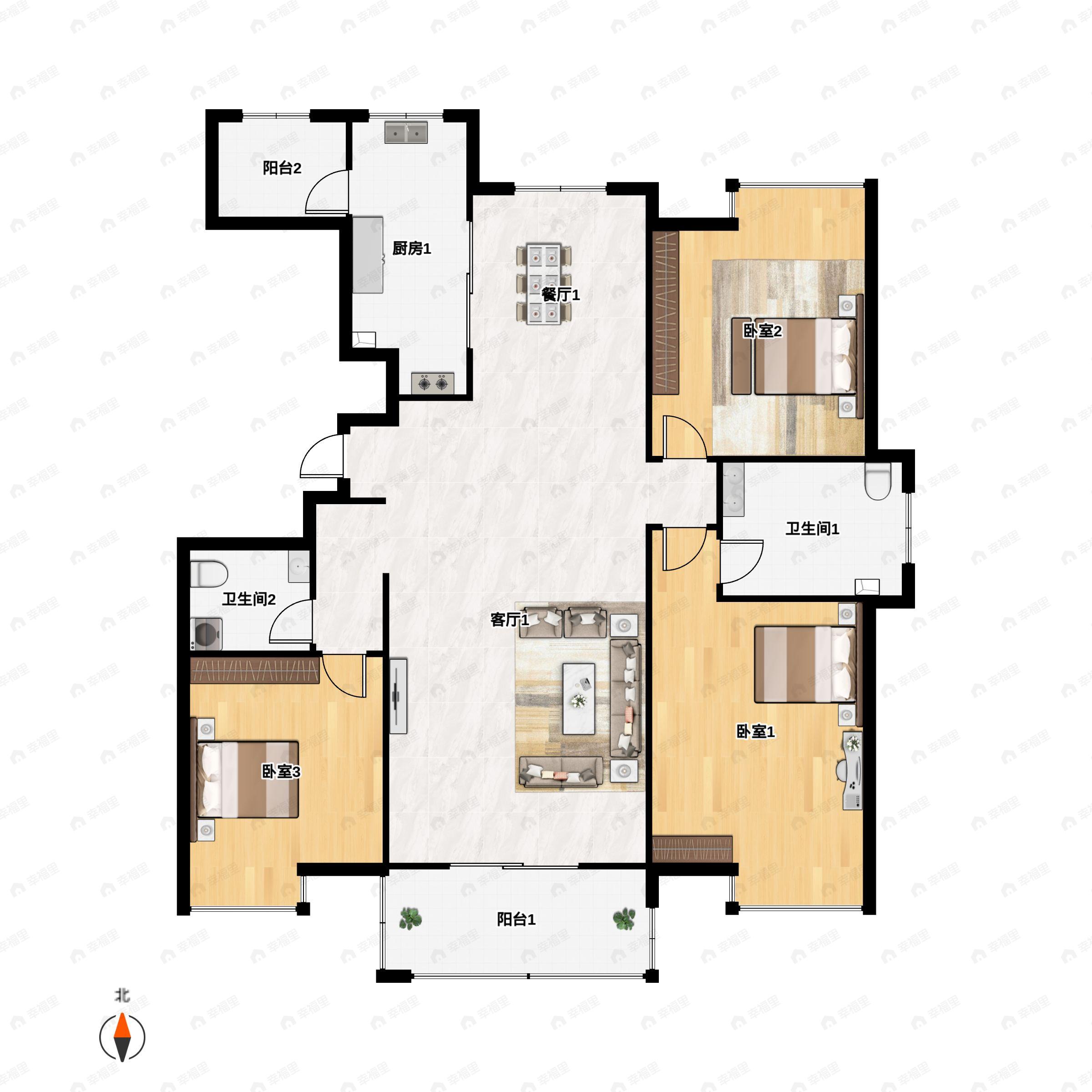 唐樾六和坊3室2厅2卫户型图