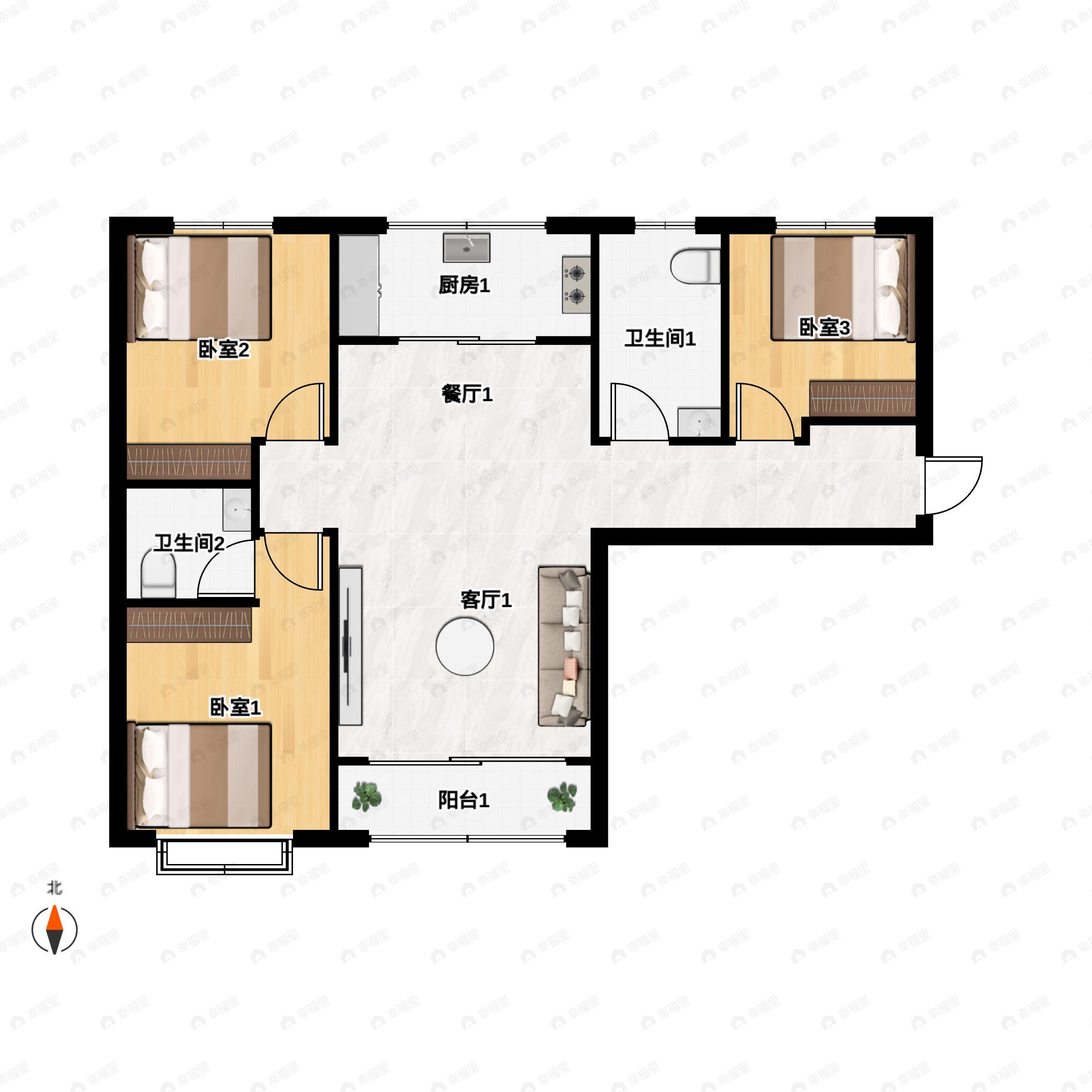 3室2厅2卫建面116平户型图