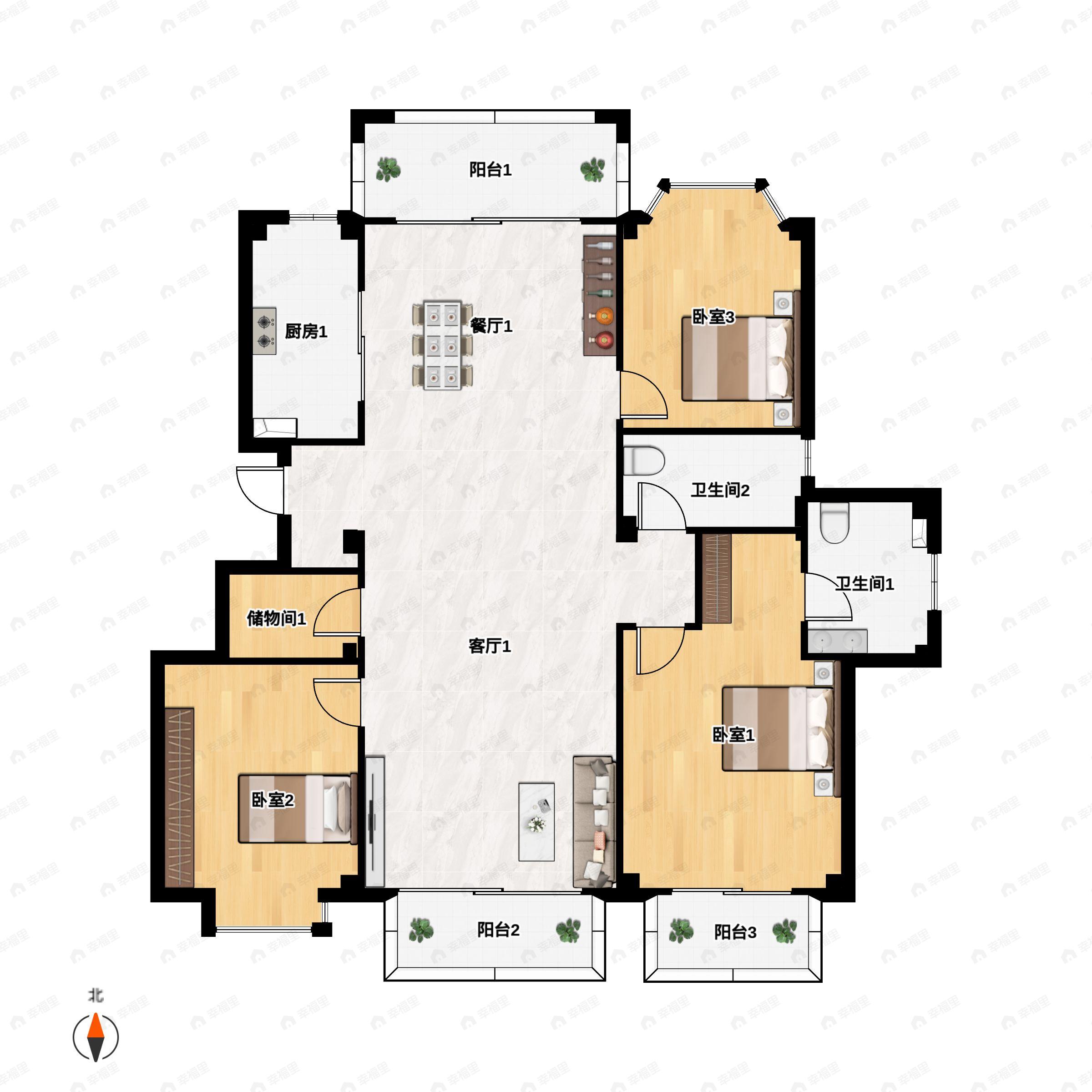 3室2厅2卫建面143平户型图