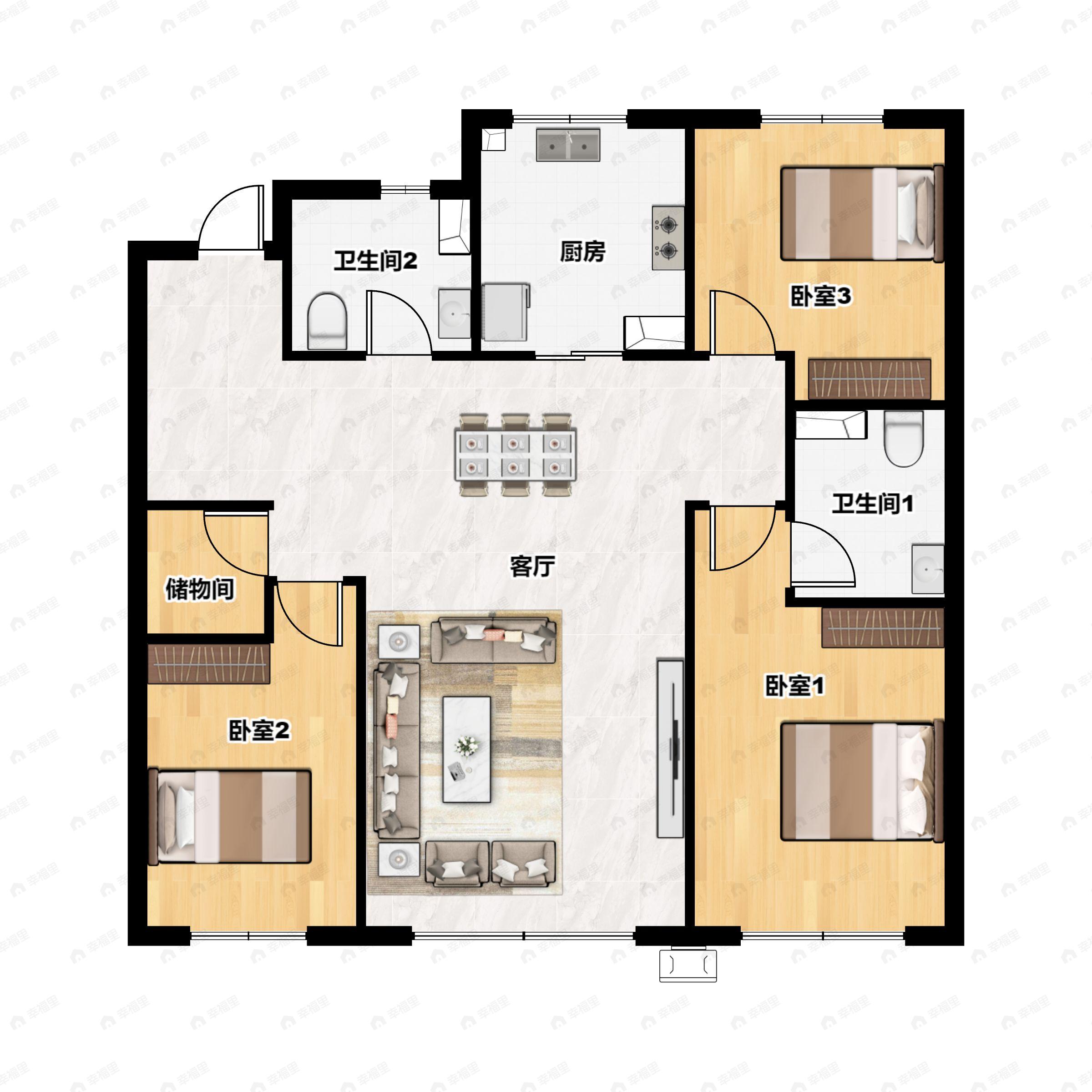 3室2厅2卫建面117平户型图