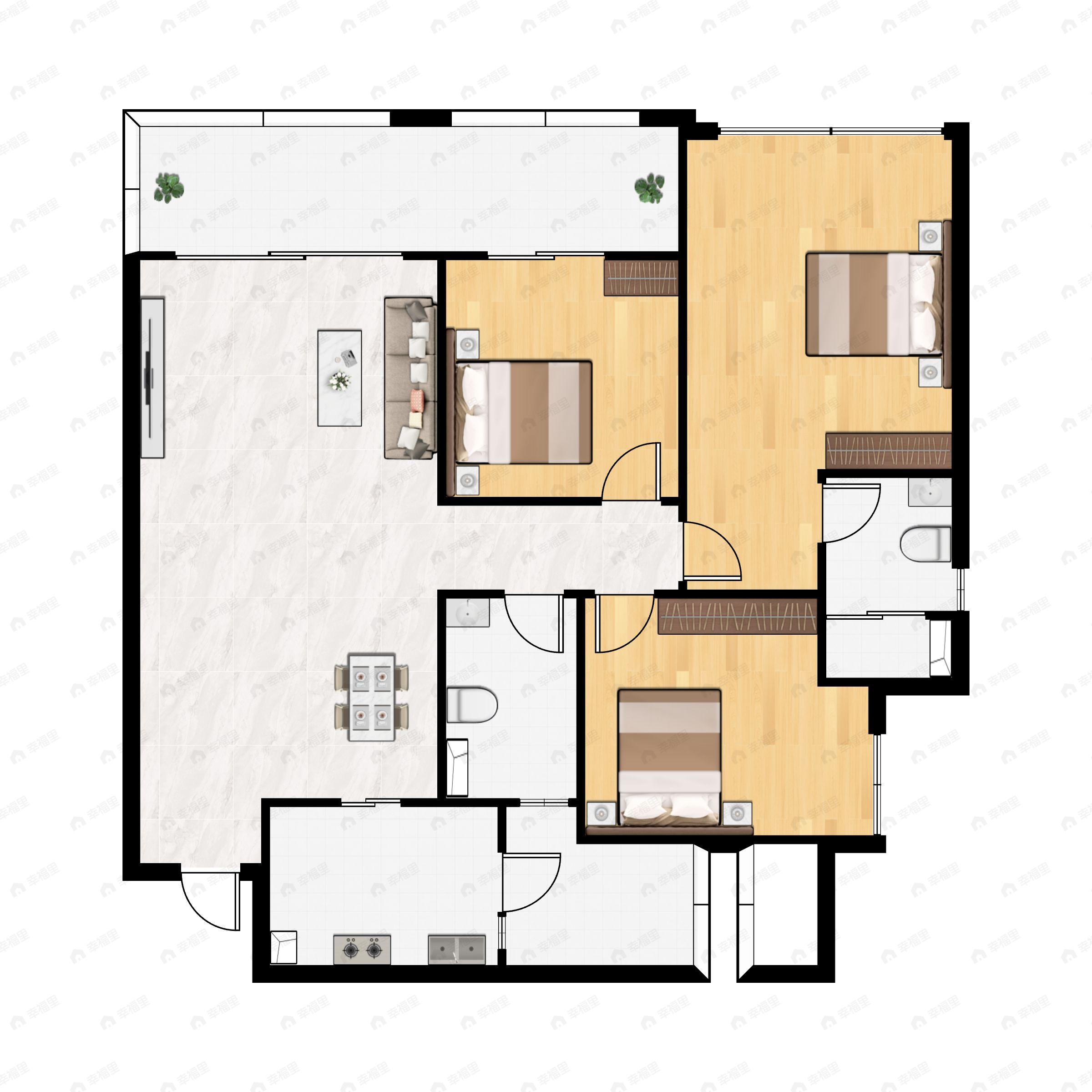 3室2厅2卫建面119平户型图