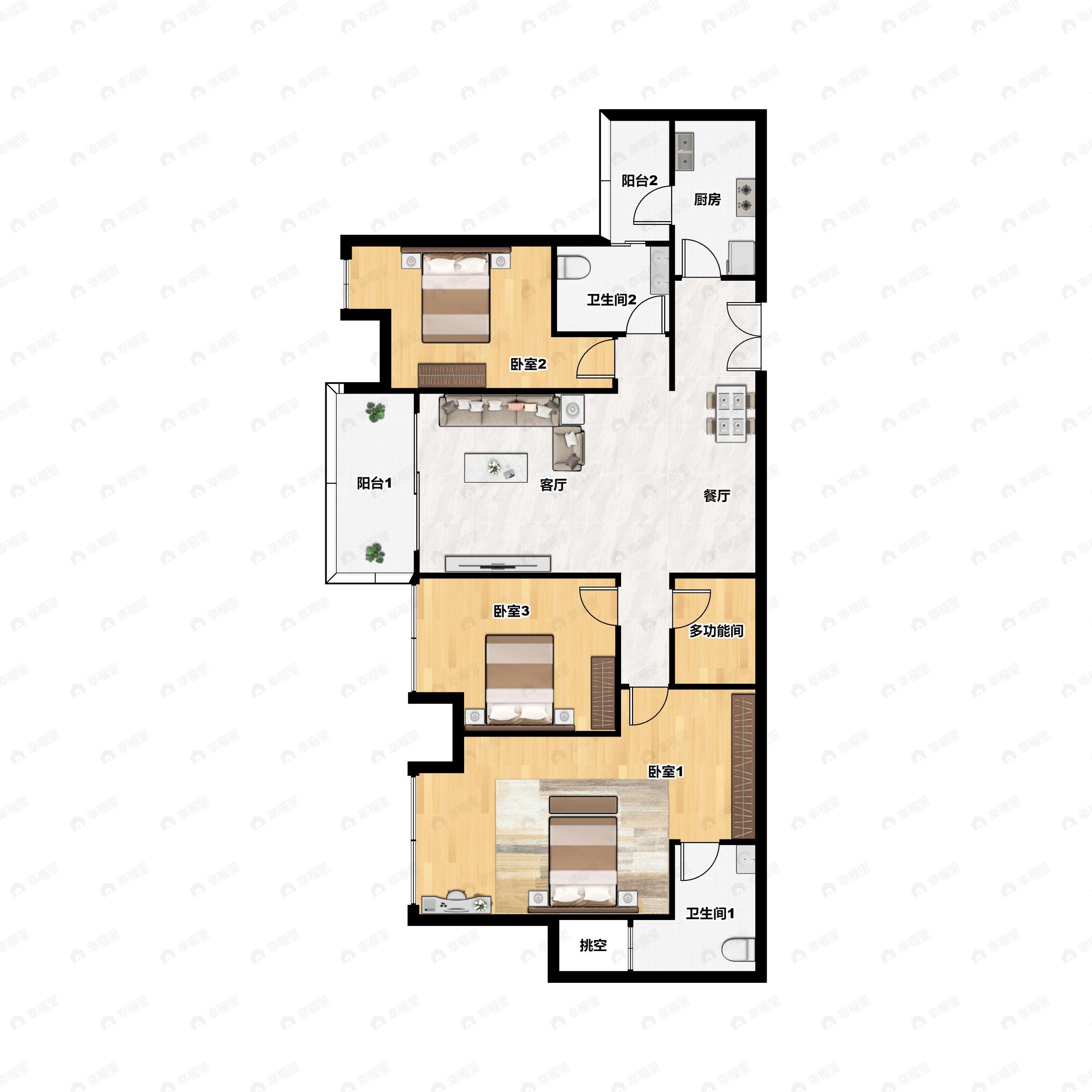 4室2厅2卫建面124平西南户型图