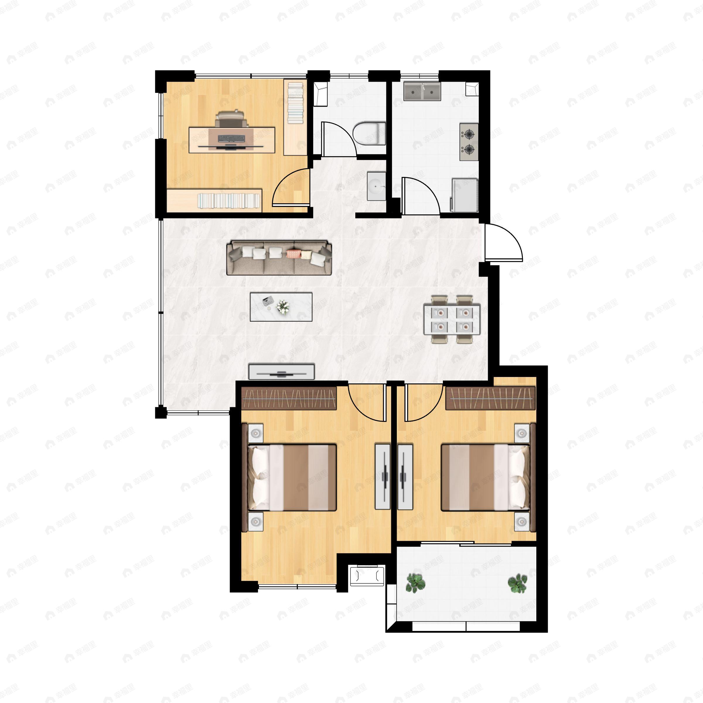 3室2厅1卫建面89平北|南户型图