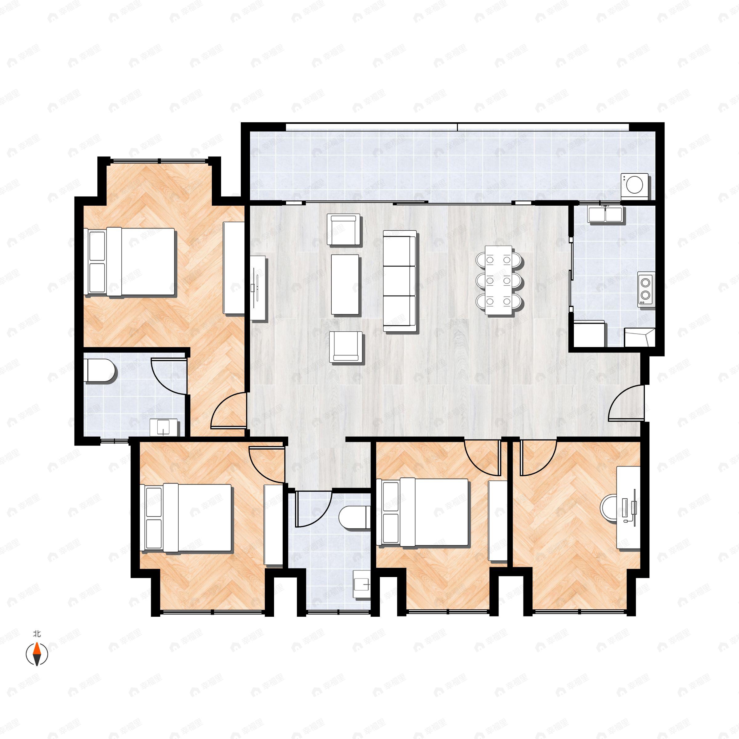 3室2厅2卫建面113平南|北户型图