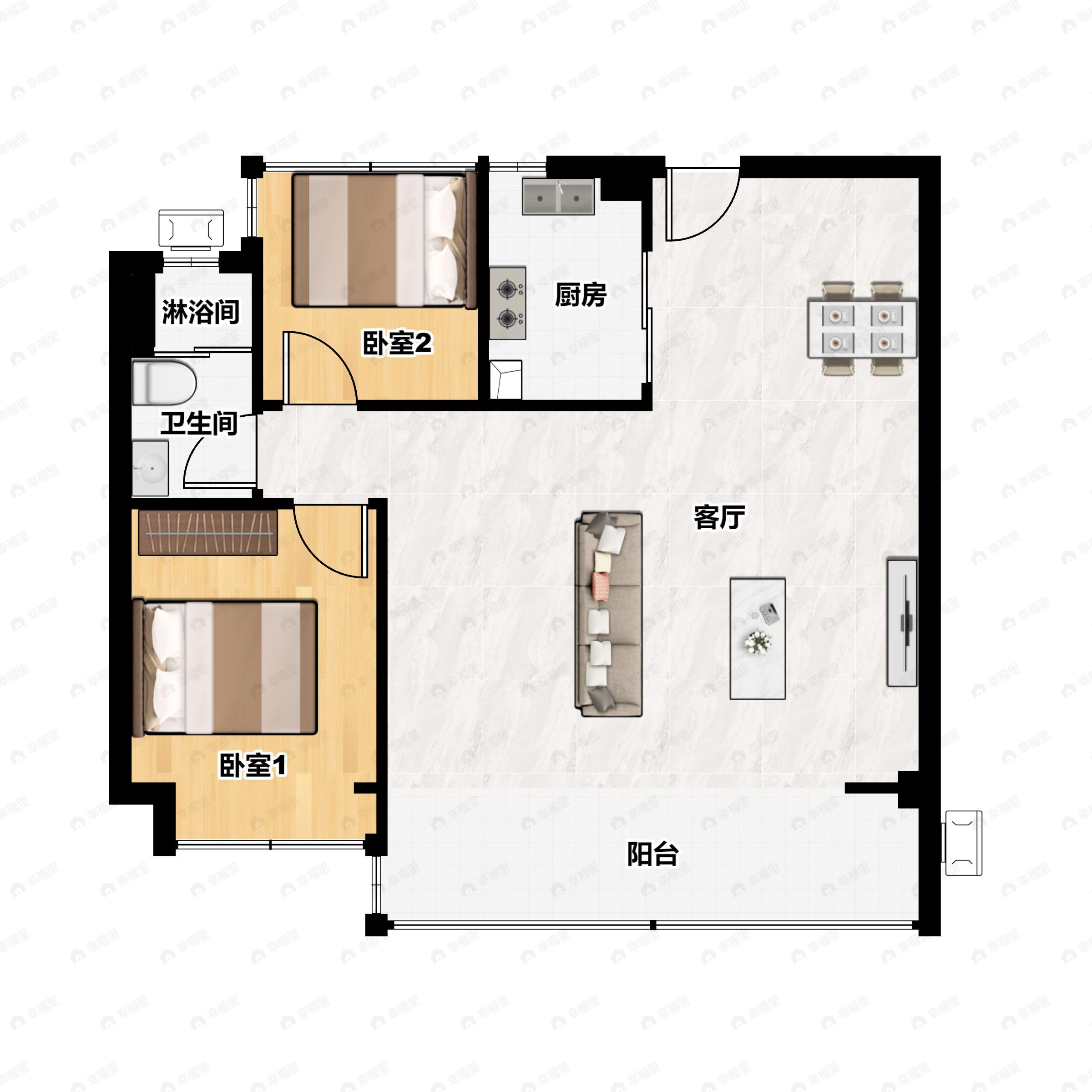 2室2厅1卫建面99平户型图