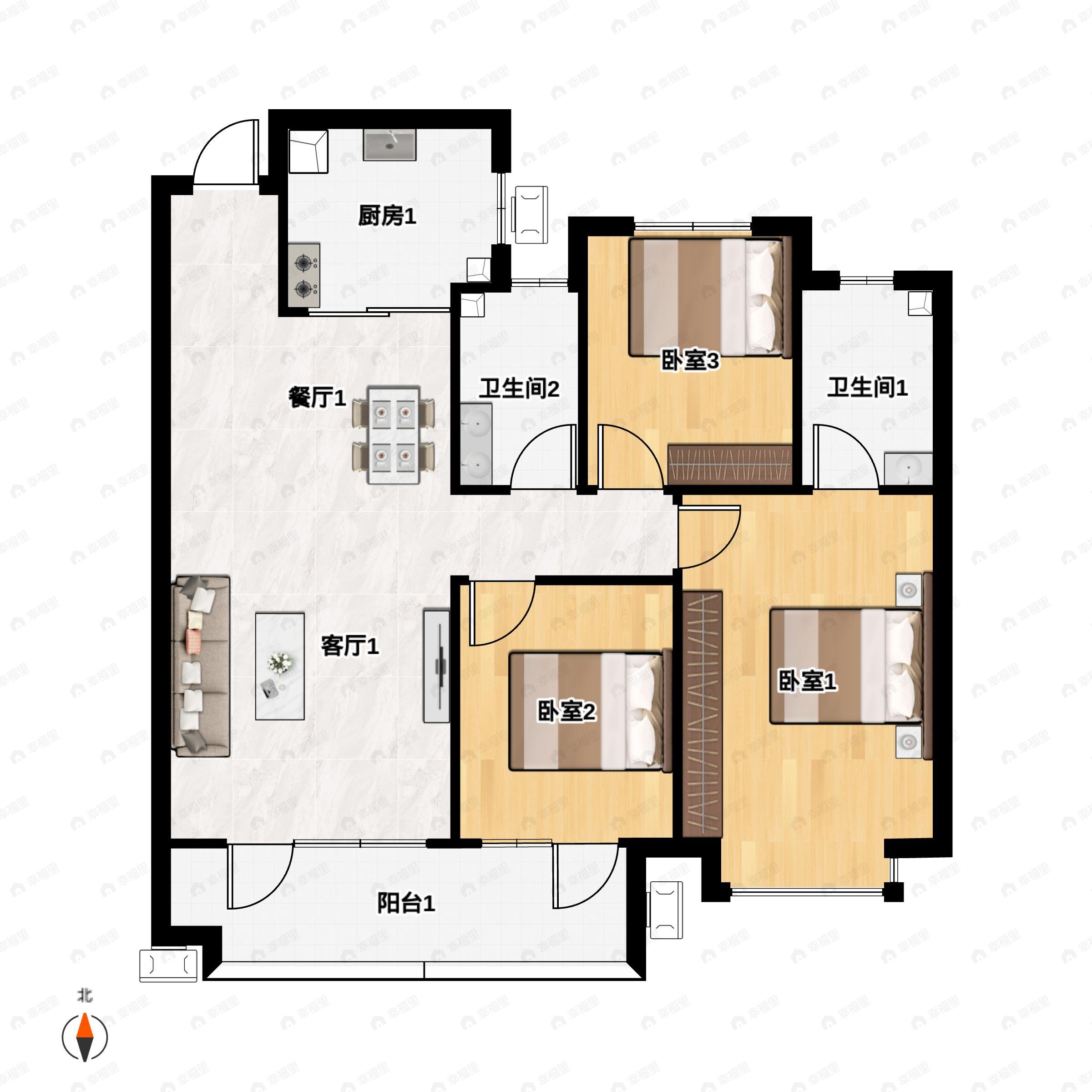 3室2厅2卫建面120平户型图