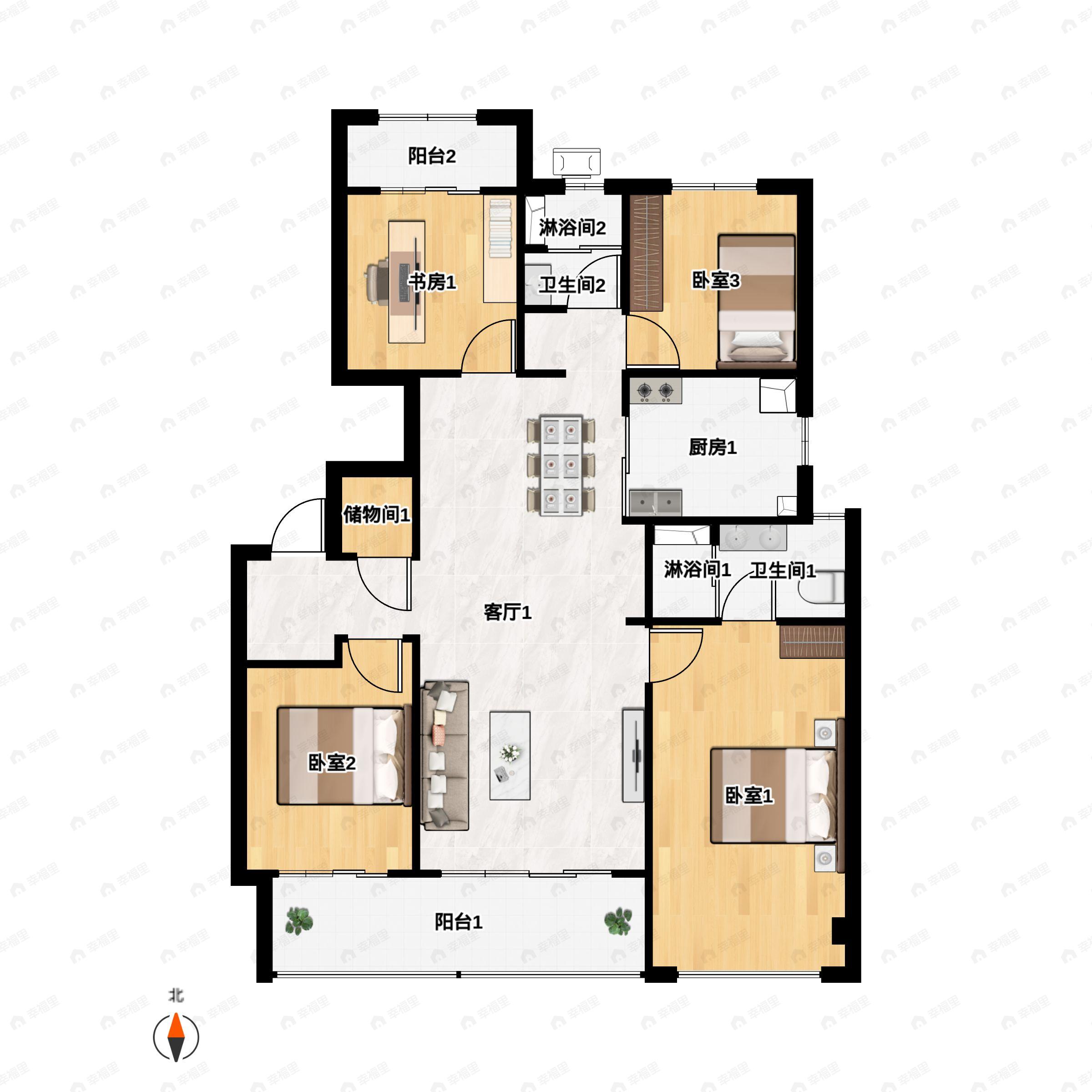 万科山河道4室2厅2卫户型图