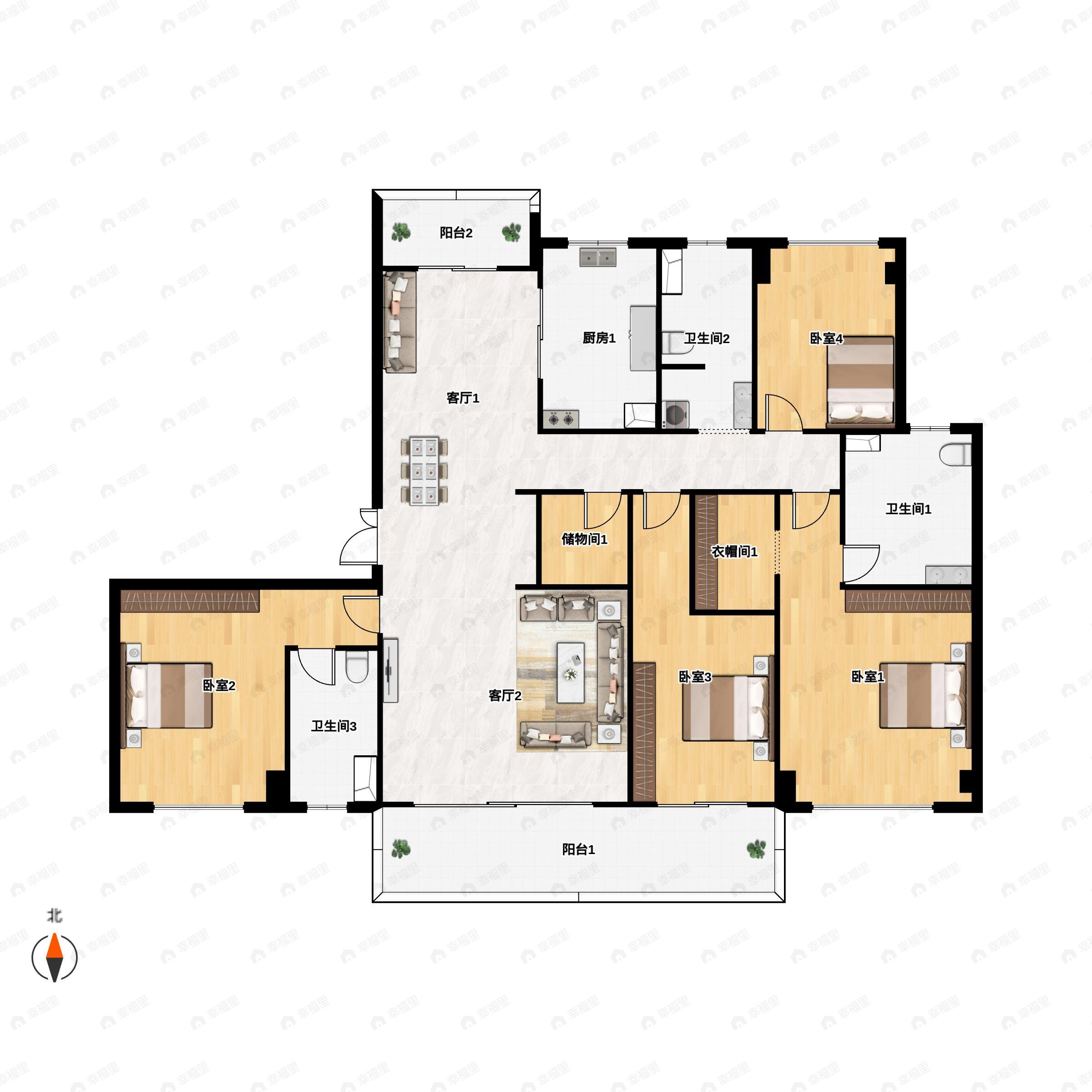 高投汇悦府4室2厅3卫户型图