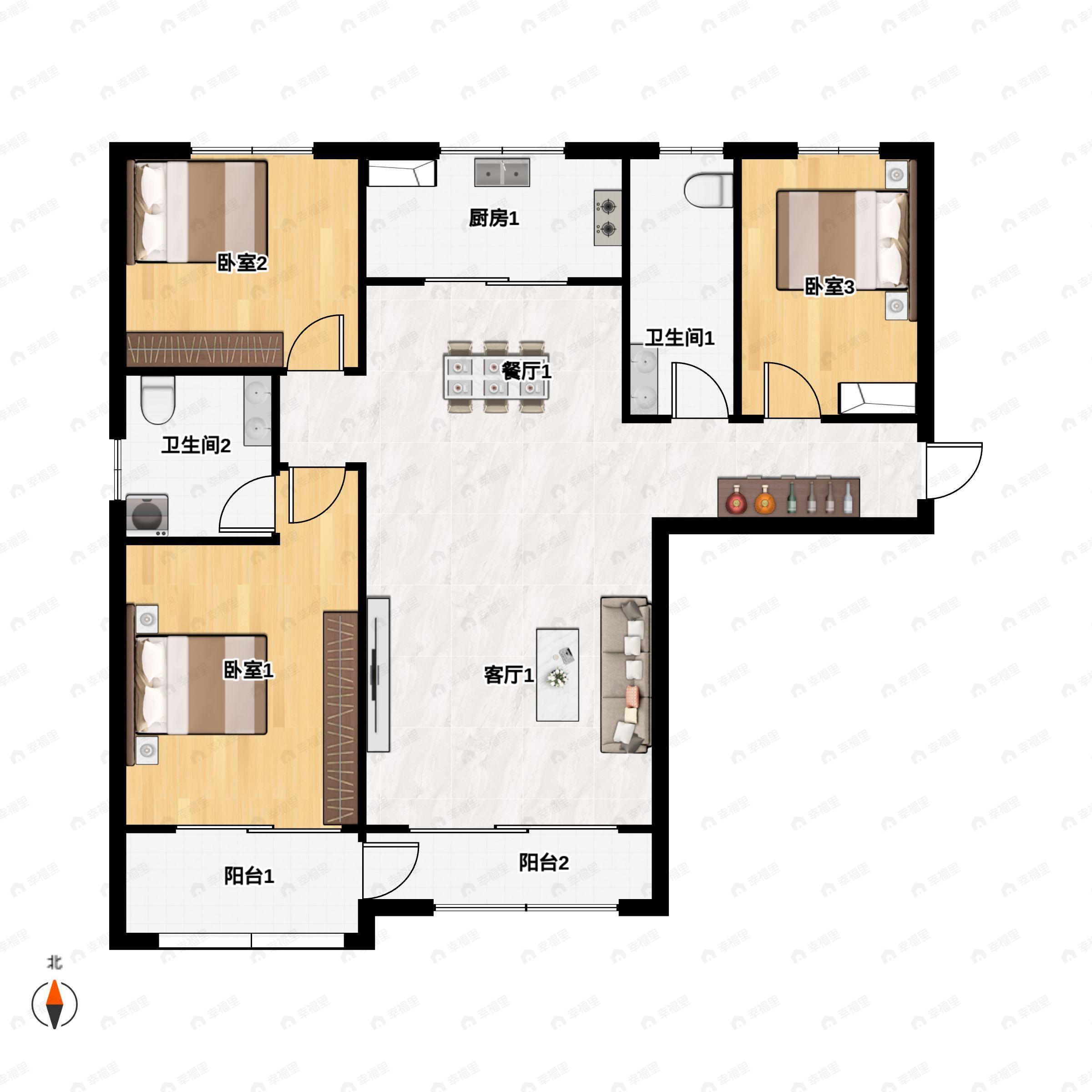 3室2厅2卫建面132平户型图