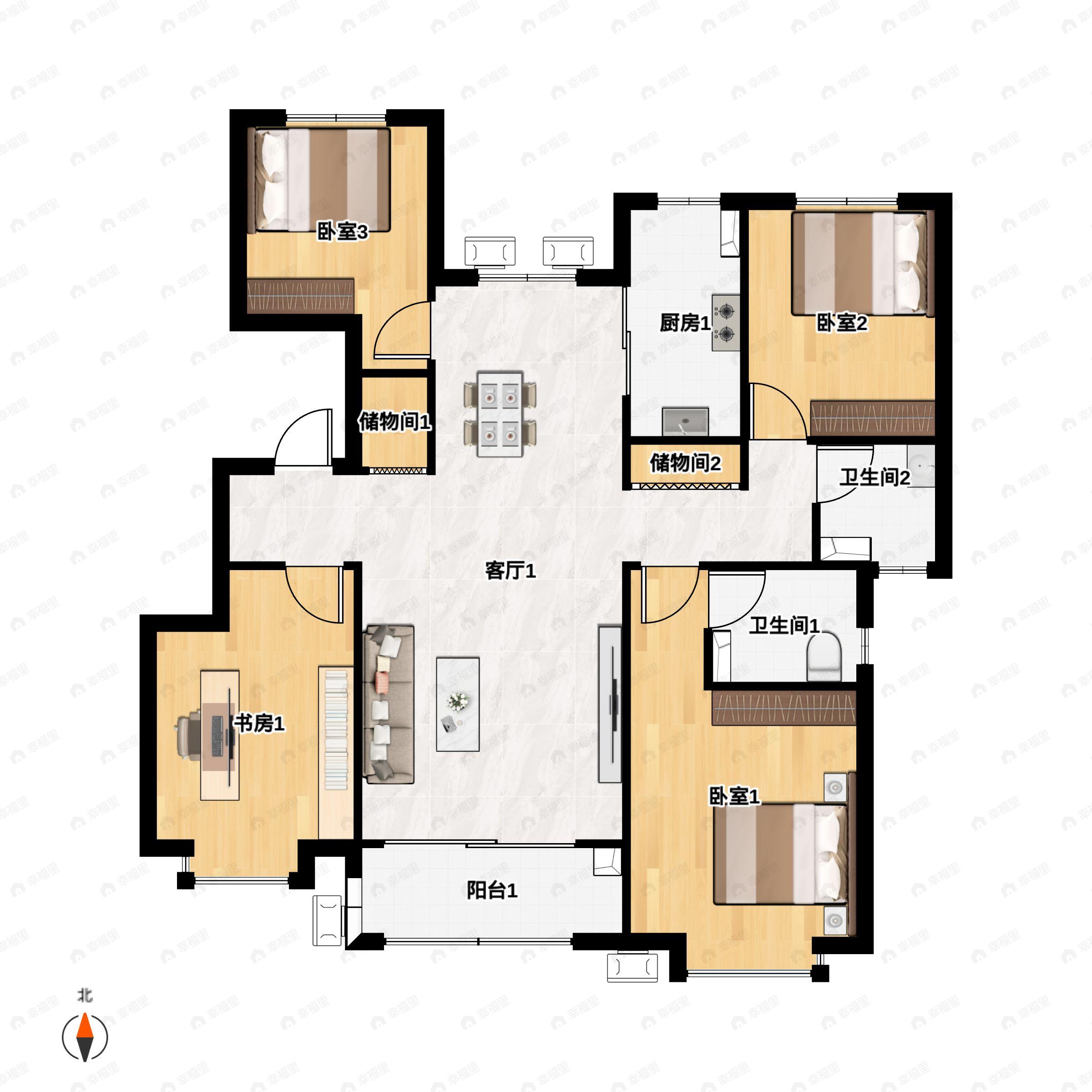 4室2厅2卫建面142平户型图