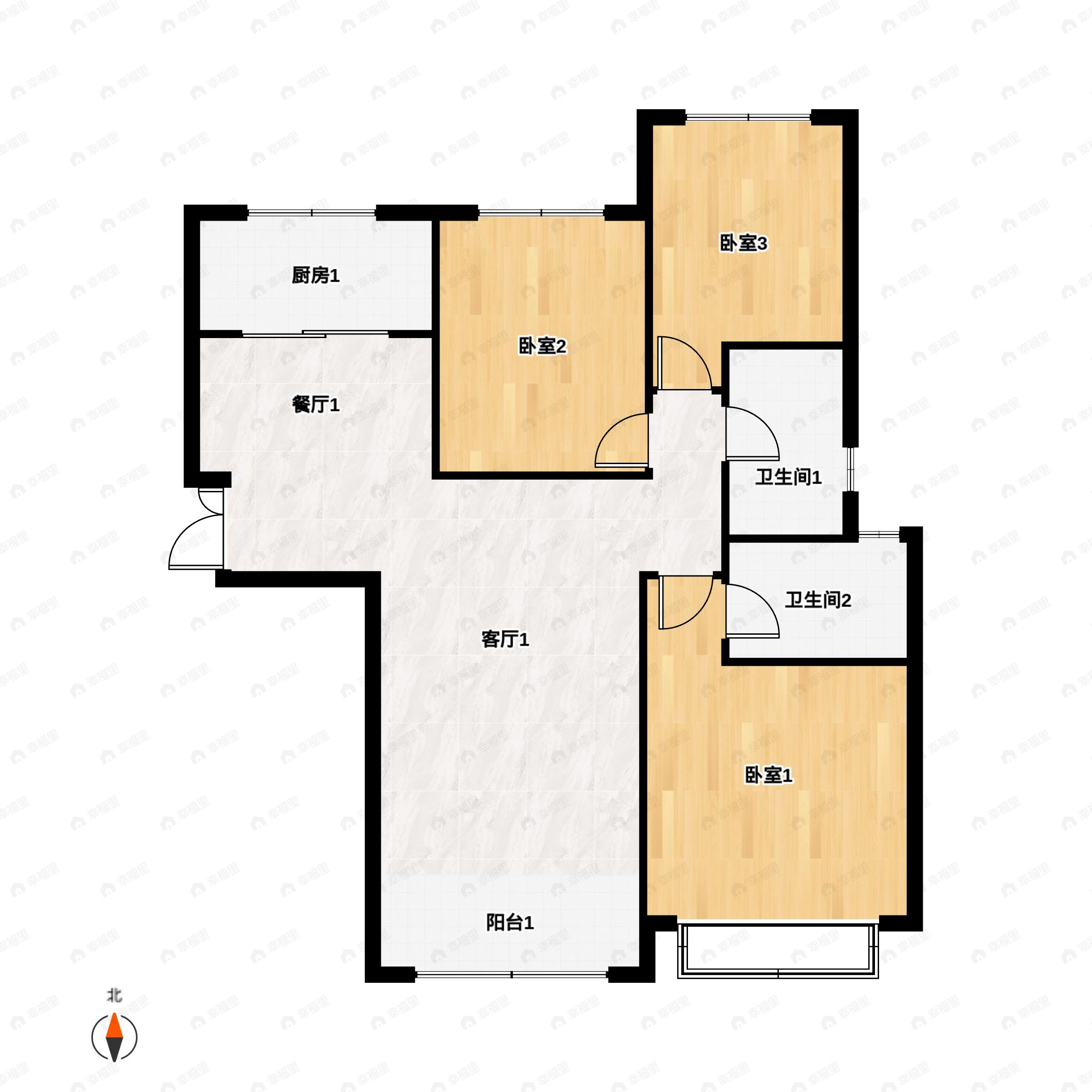 3室2厅2卫建面125平南|北户型图