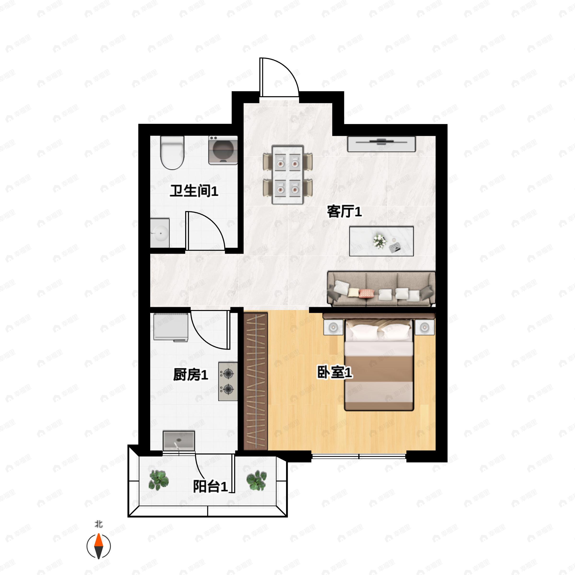 1室1厅1卫建面46平户型图