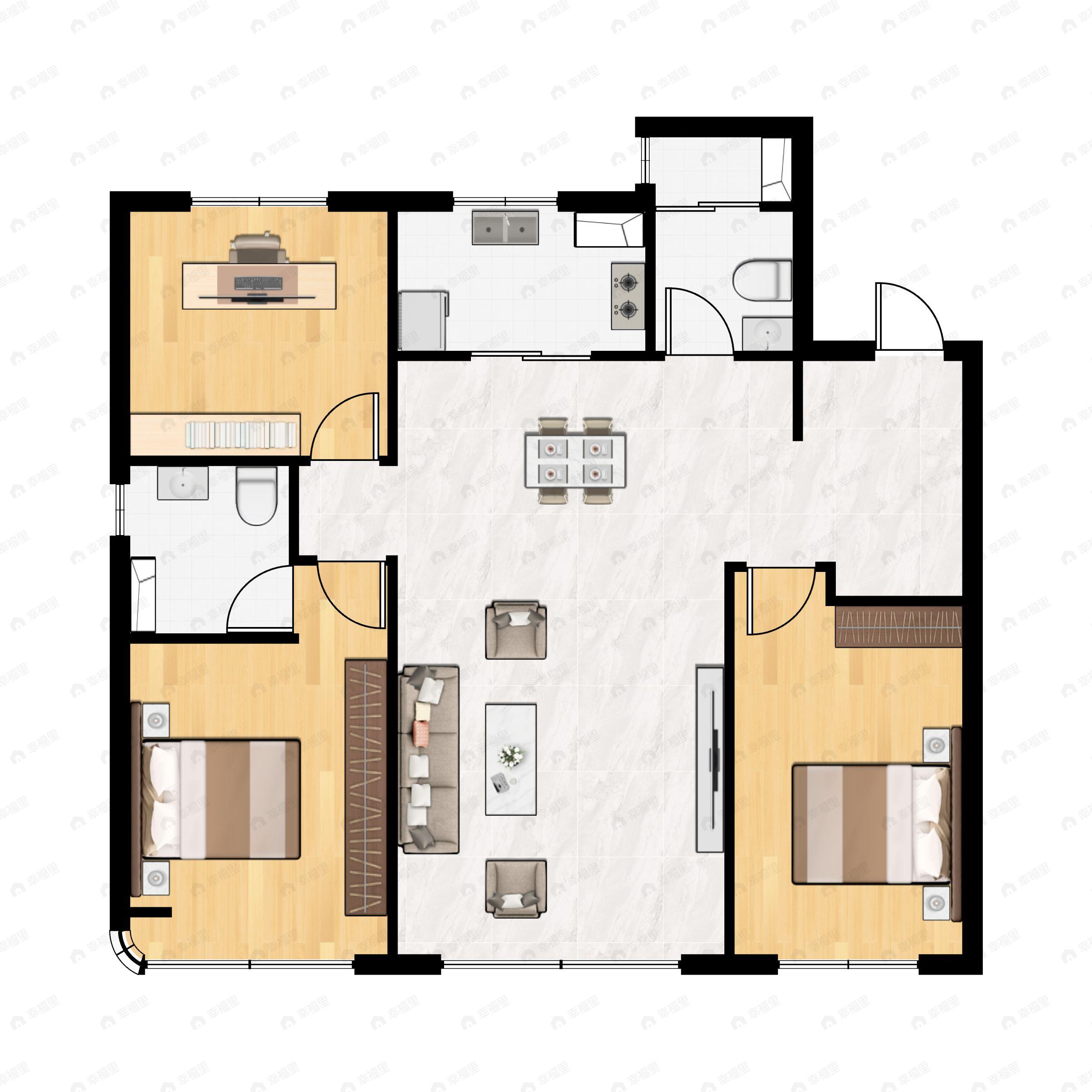 3室2厅2卫建面117平户型图