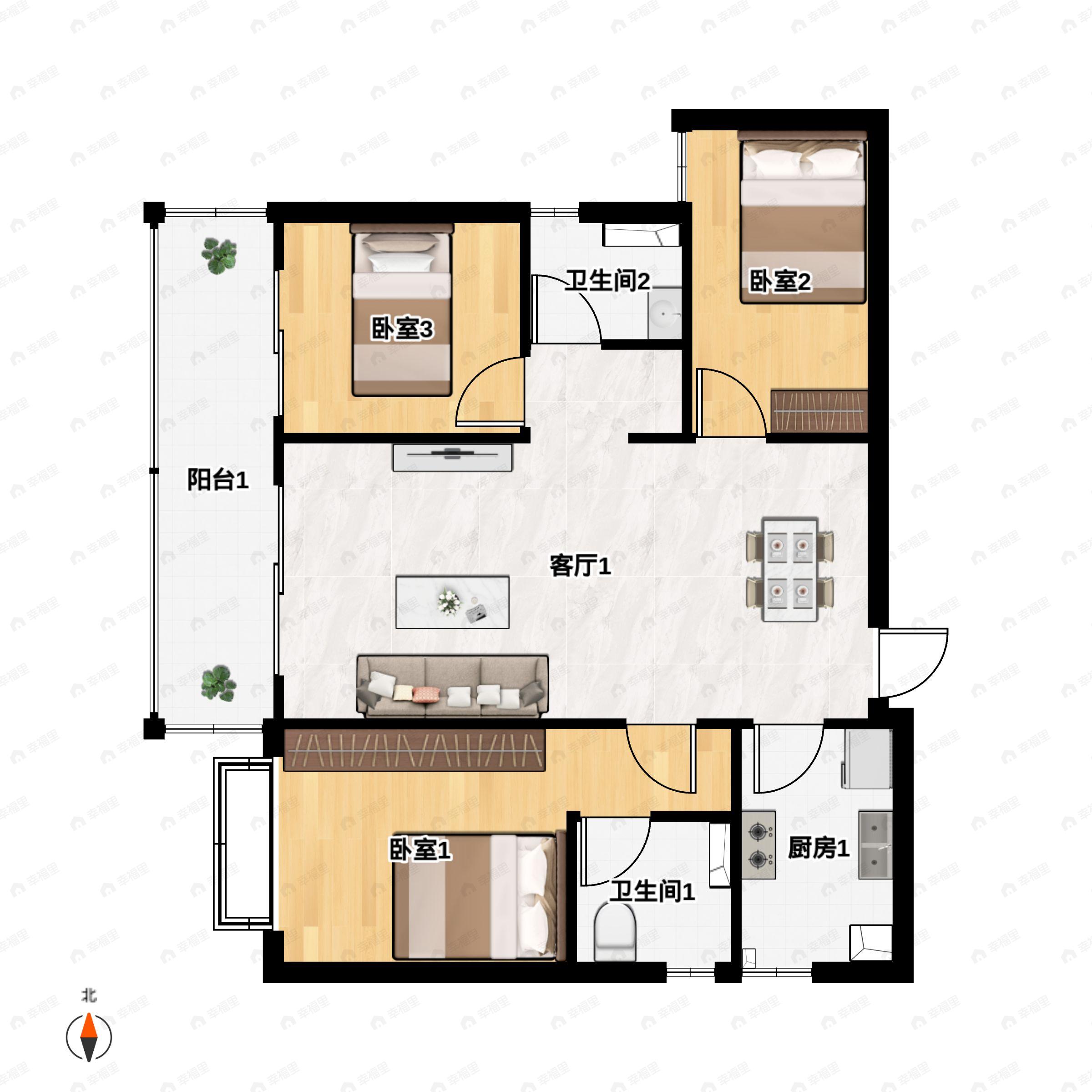 筑友天誉府3室2厅2卫户型图