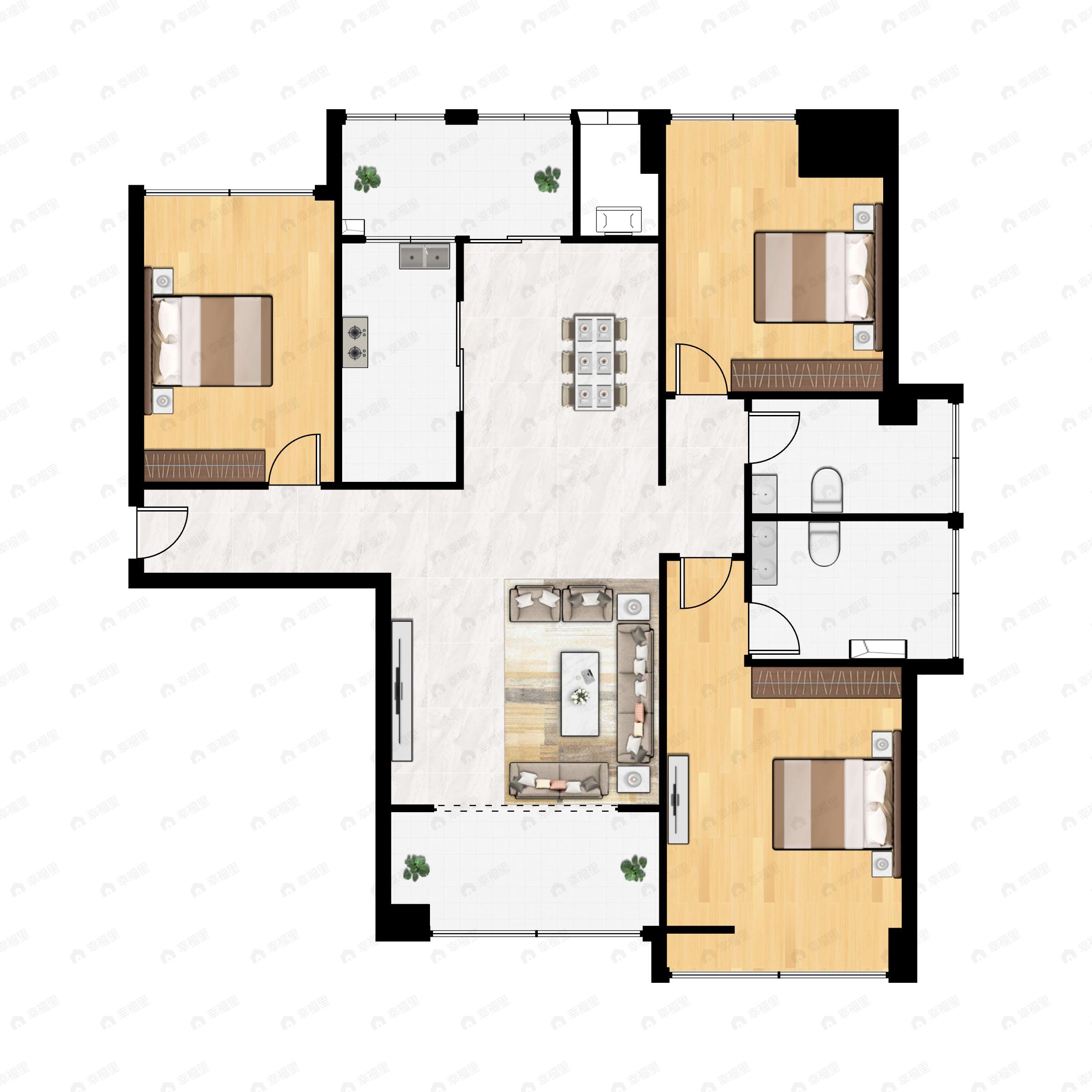 3室2厅2卫建面119平户型图