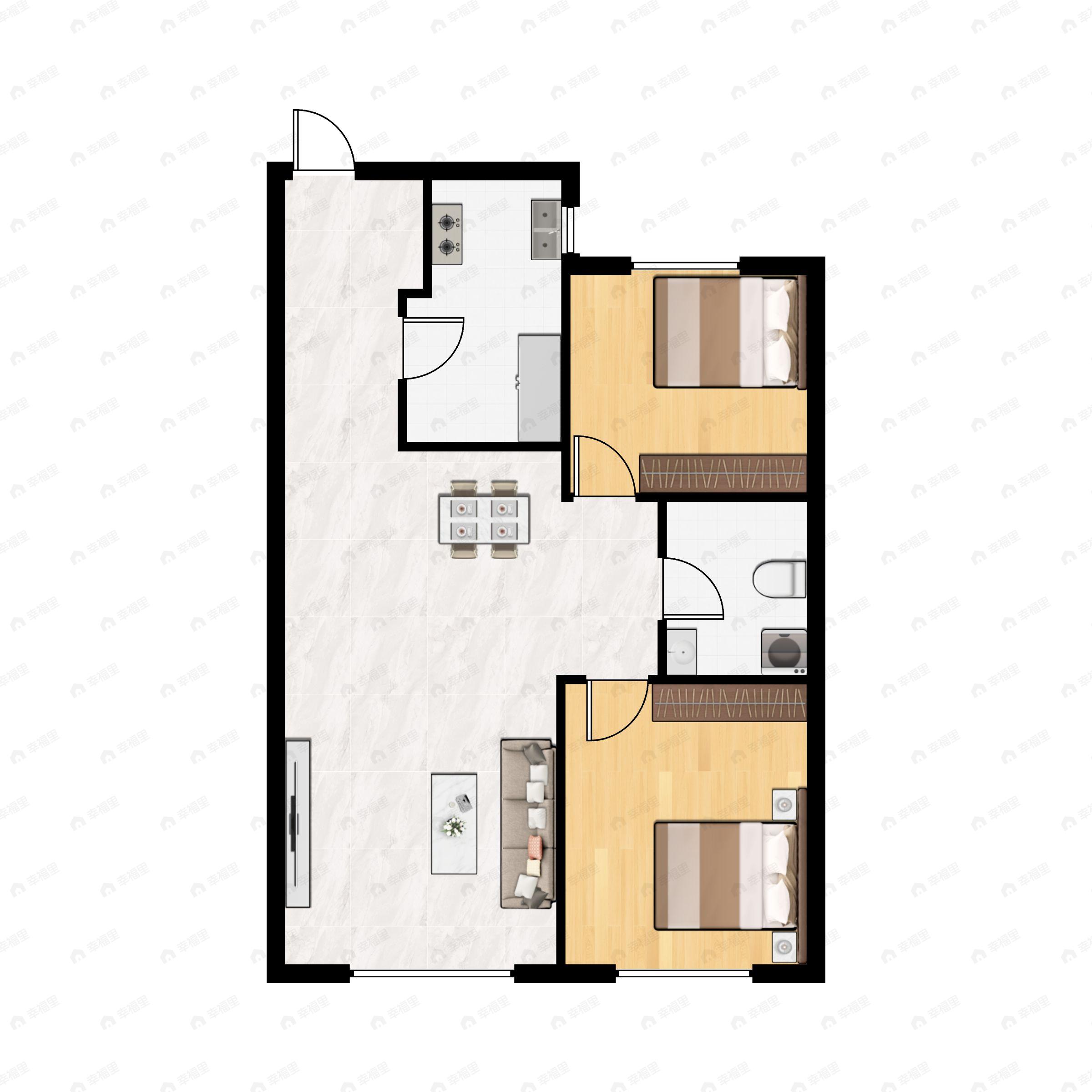 2室2厅1卫建面85平南户型图