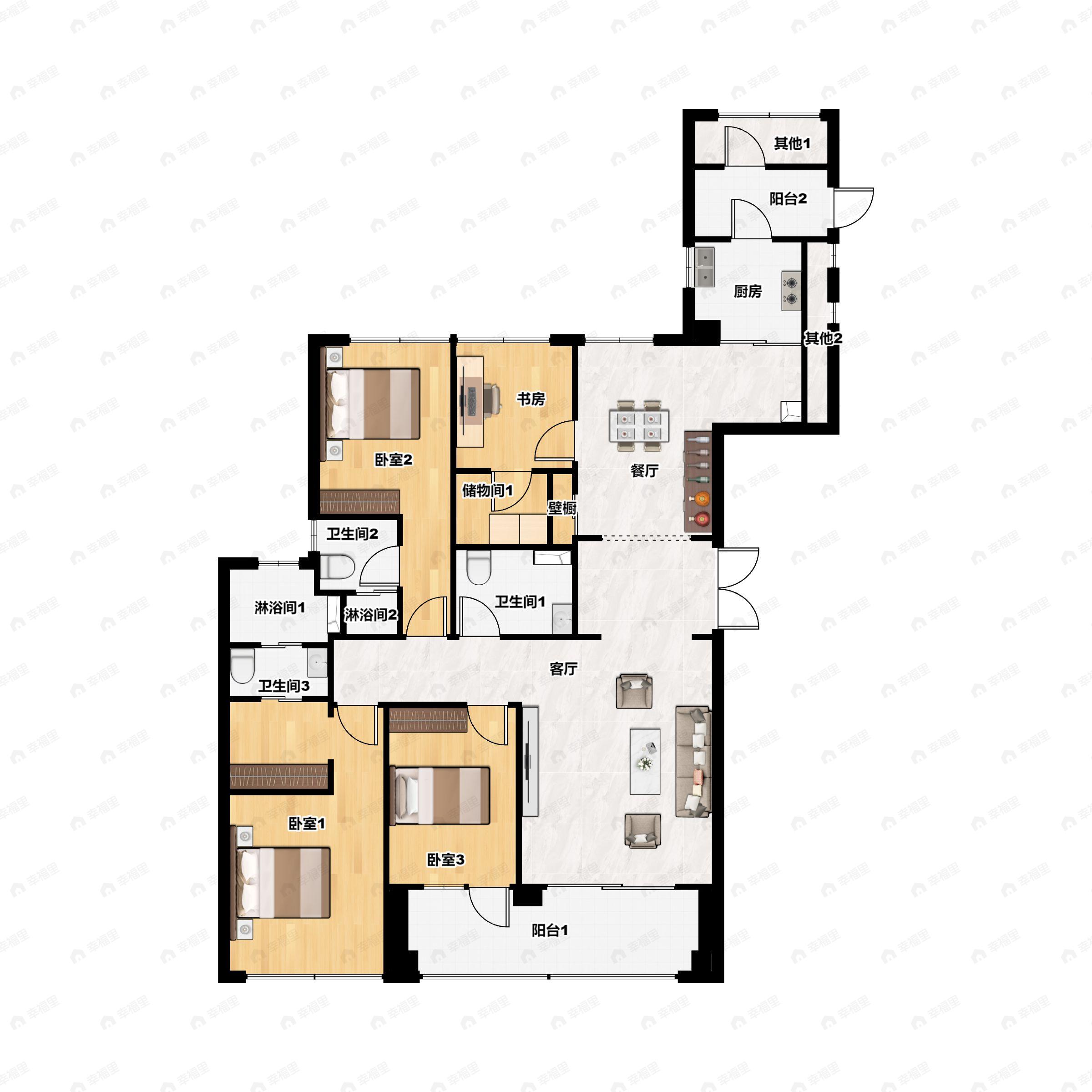 4室2厅3卫建面195平户型图