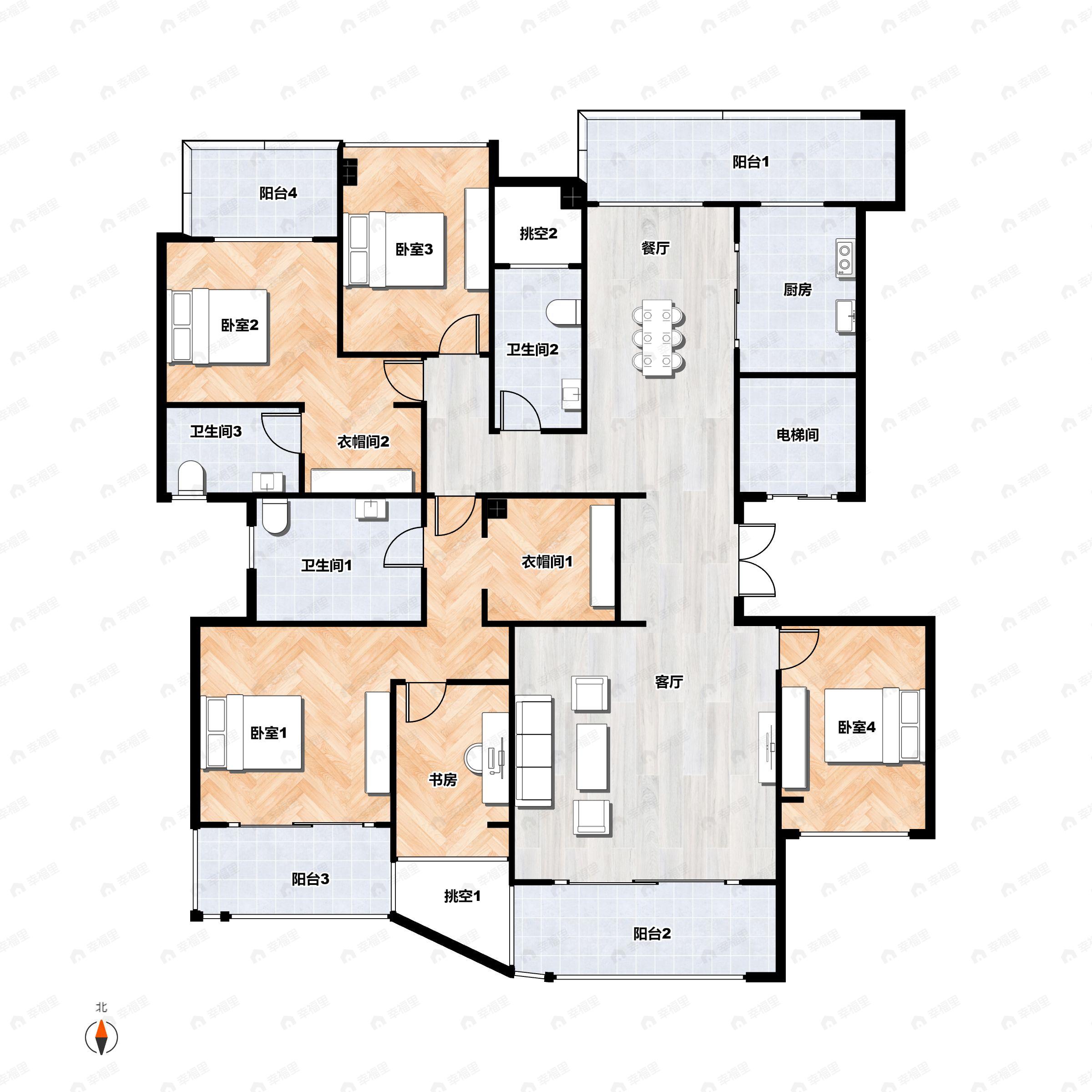 5室2厅3卫建面191平户型图