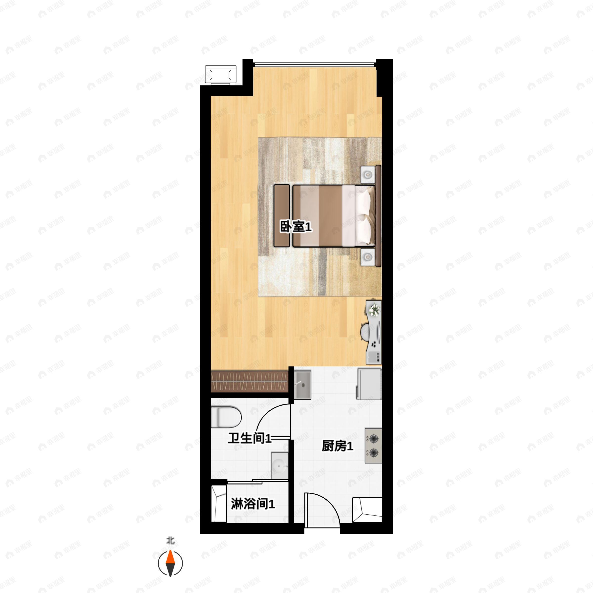 1室1厅1卫建面48平户型图