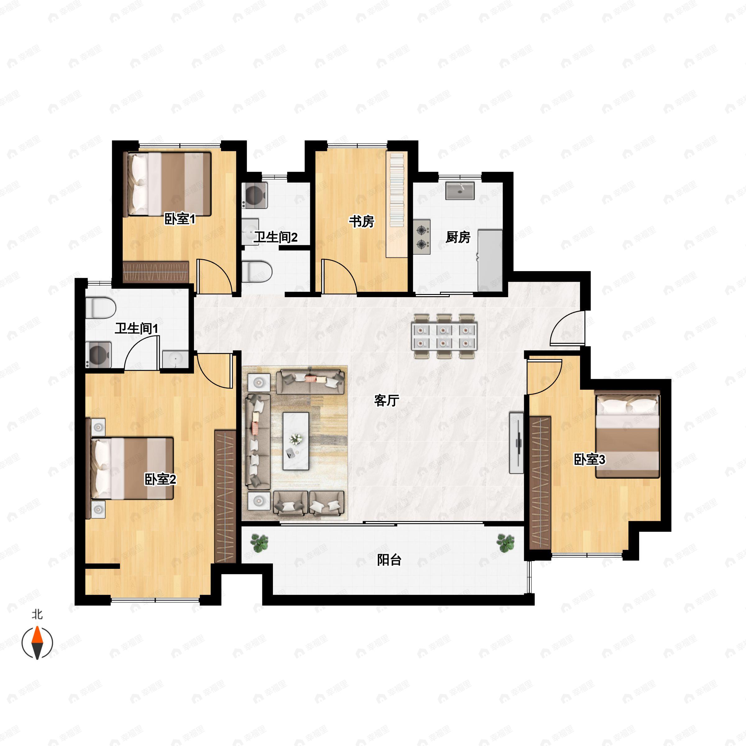 4室2厅2卫建面144平南户型图