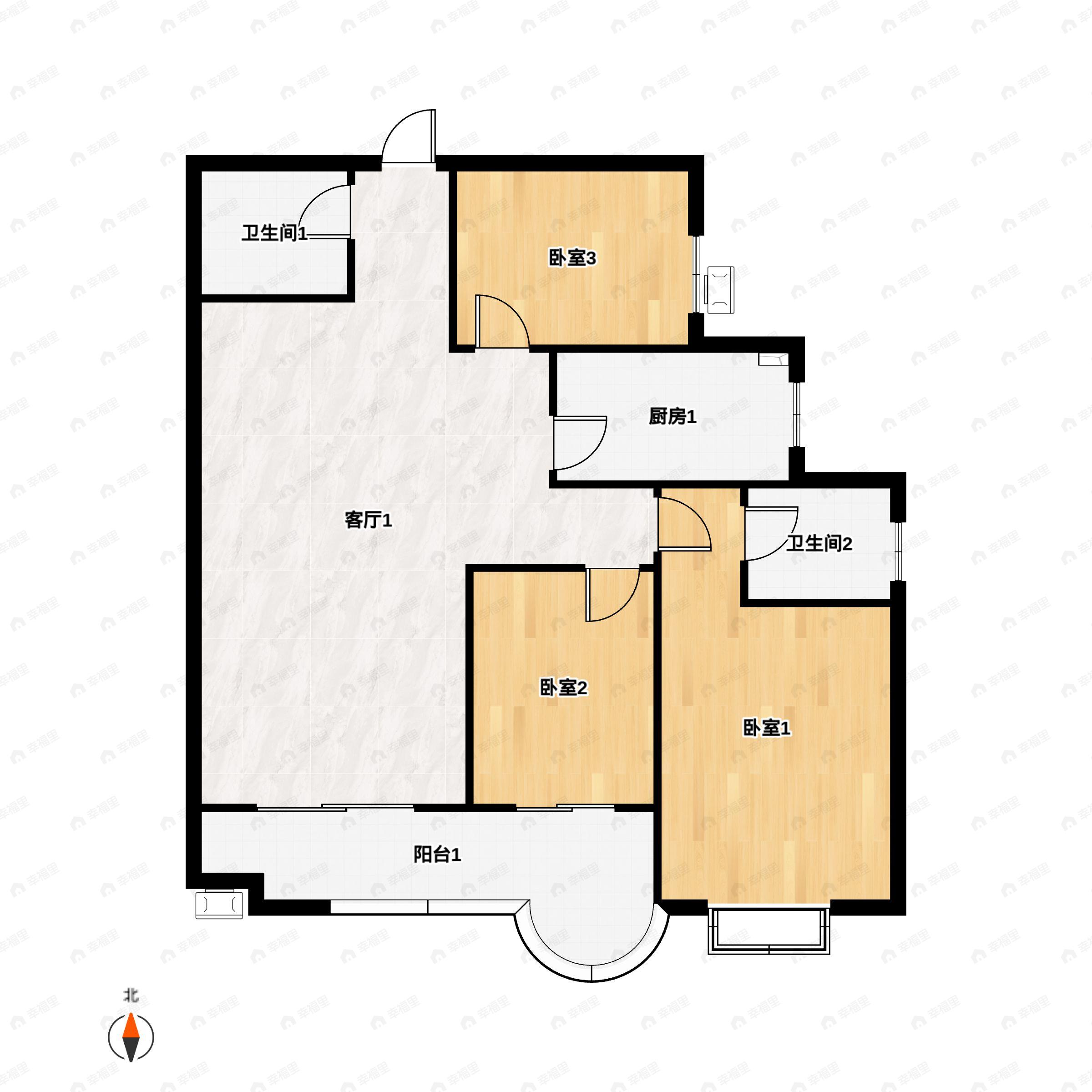 3室2厅2卫建面127平户型图