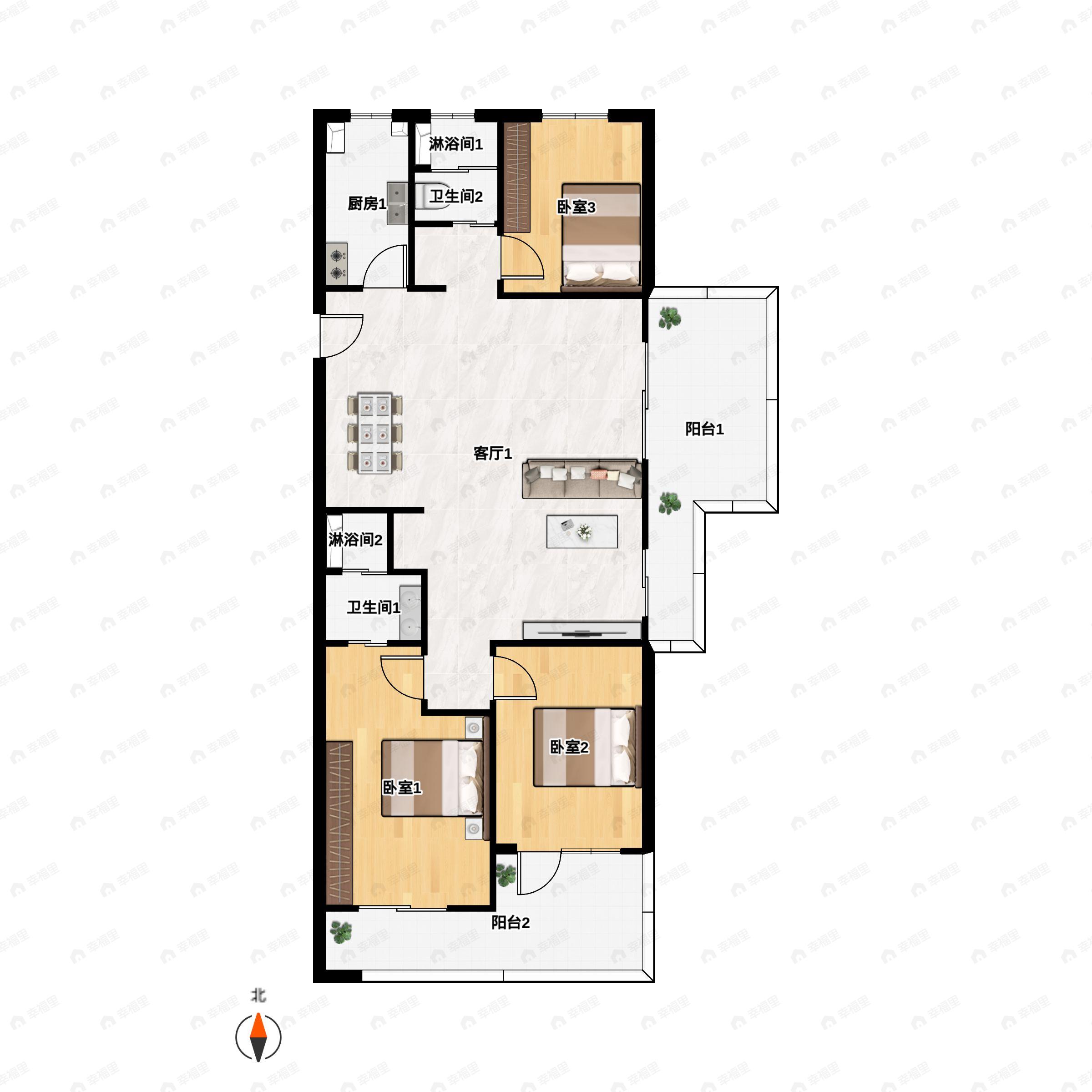 3室2厅2卫建面126平户型图