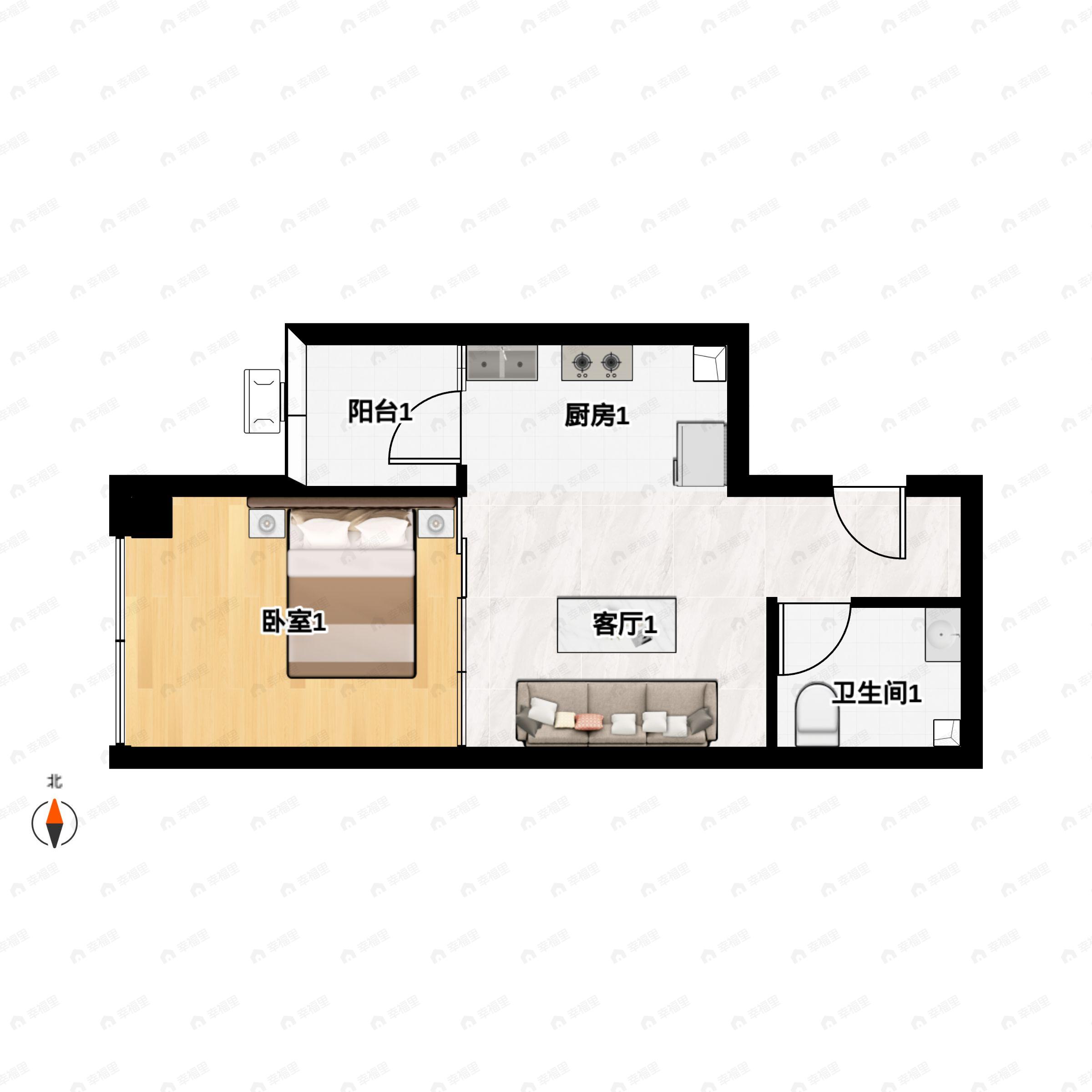 1室1厅1卫建面35平户型图
